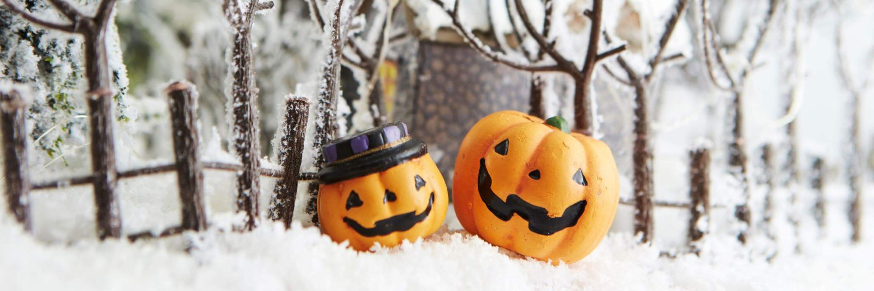 Halloween decor with two oragnge pumpkins