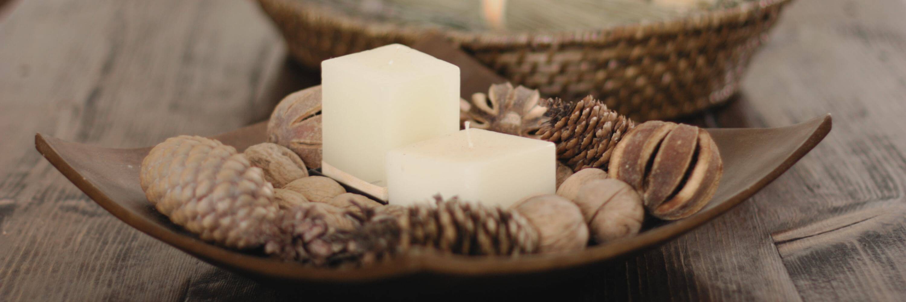 Rustic decoration with a wooden squared-shaped bowl