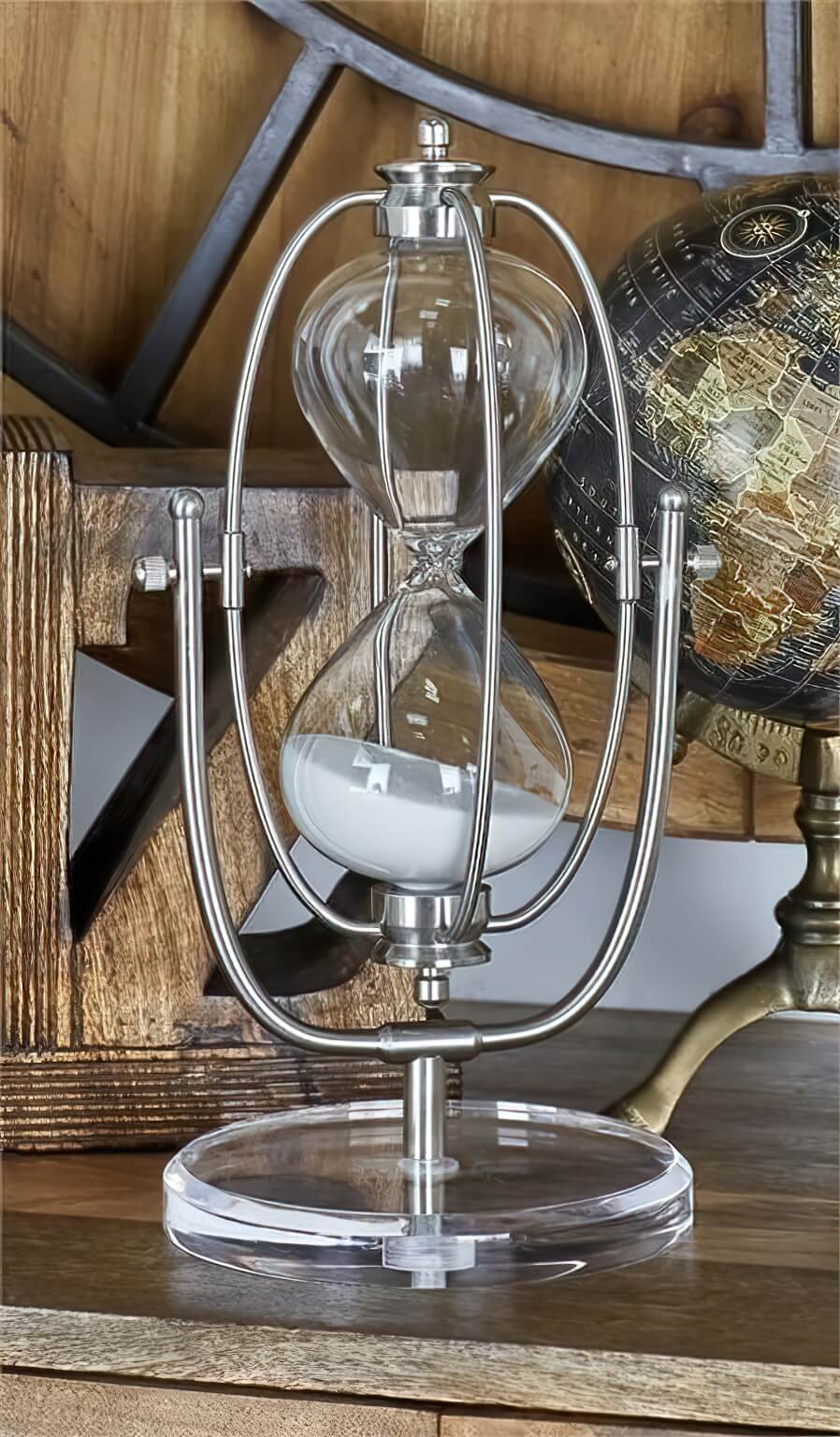 Gunmetal or Silver Color White Sand Hourglass Elevate Home Decor - Hourglasses
