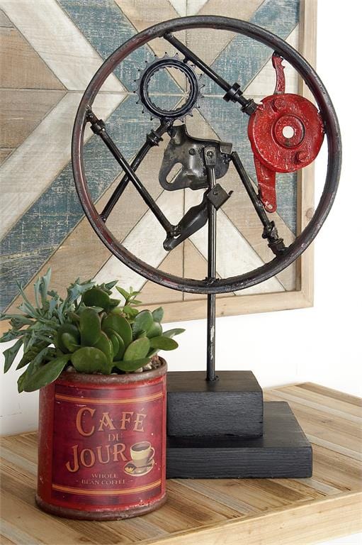 Handmade Industrial Wheel Sculpture - Short Elevate Home Decor - Sculptures & Statues
