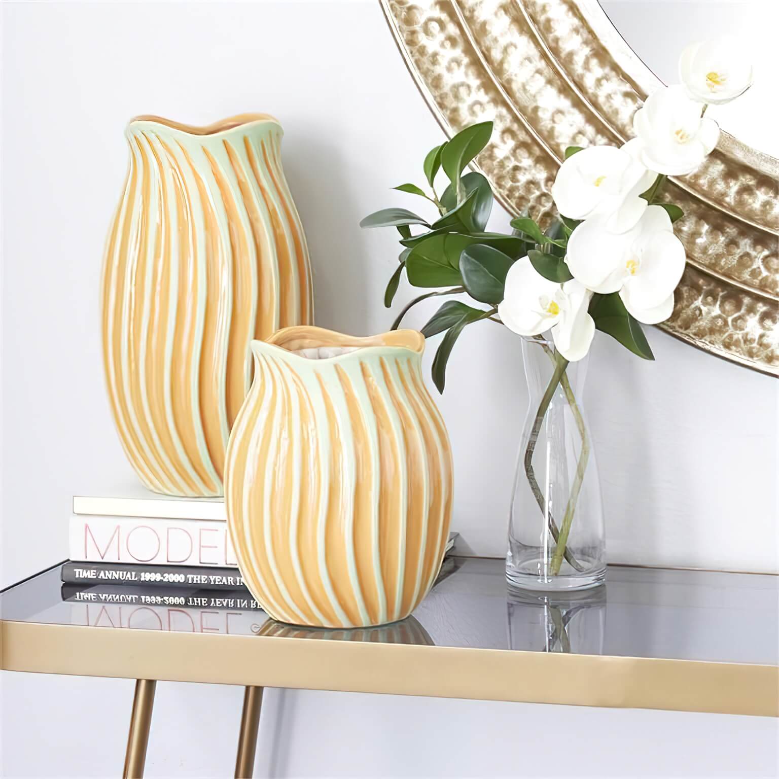 Orange Vases with Green Details Elevate Home Decor - Vases