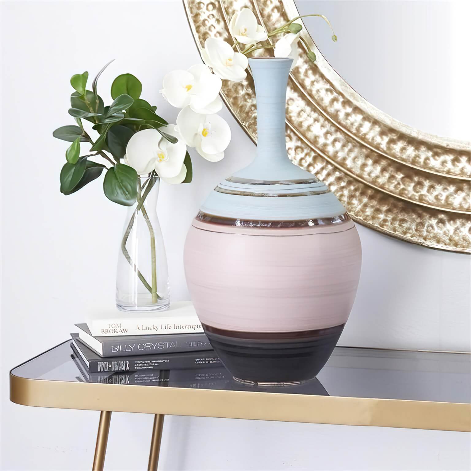 Tall Pink & Blue Ceramic Floor Vase Elevate Home Decor - Vases