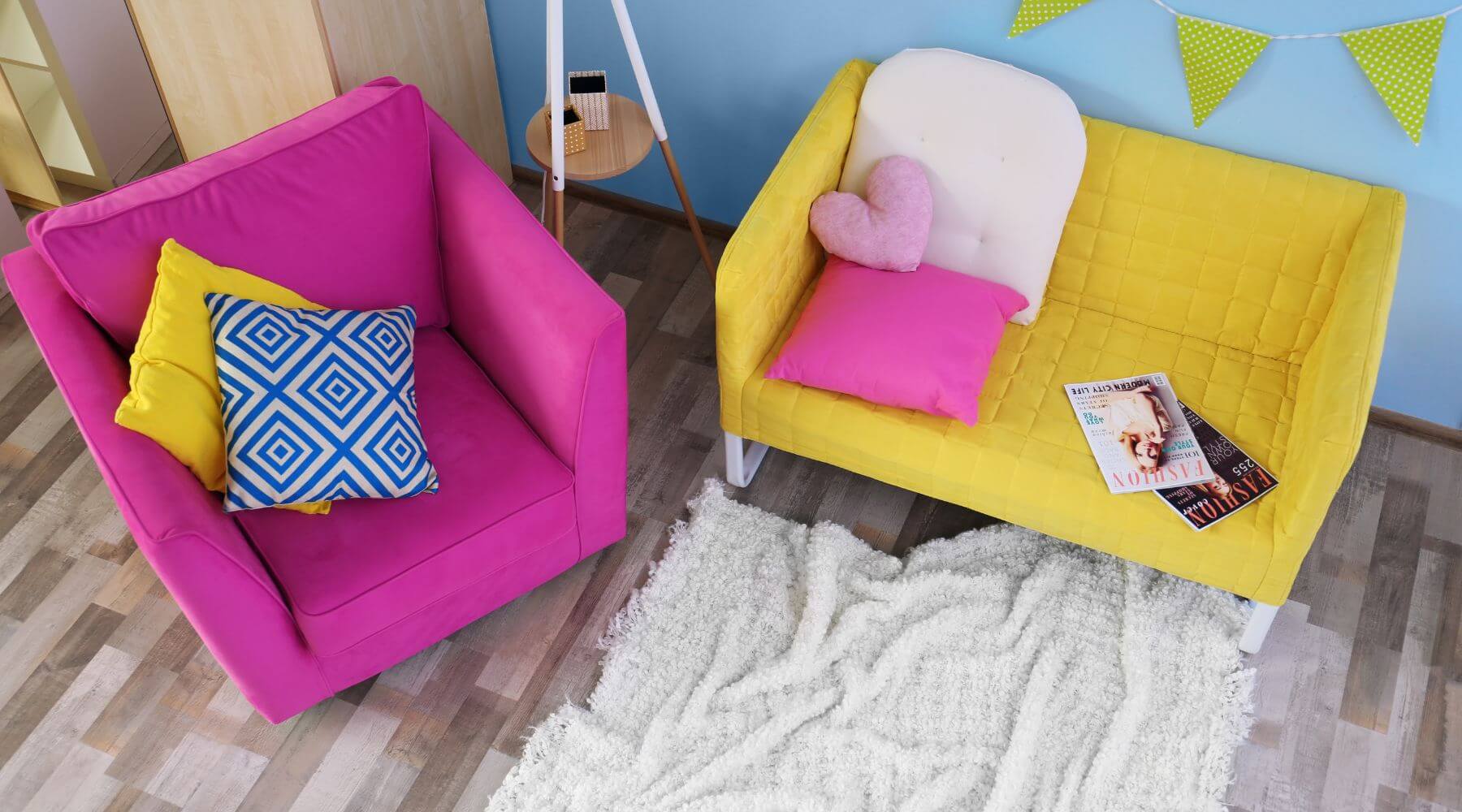 Modern pink and yellow sofas