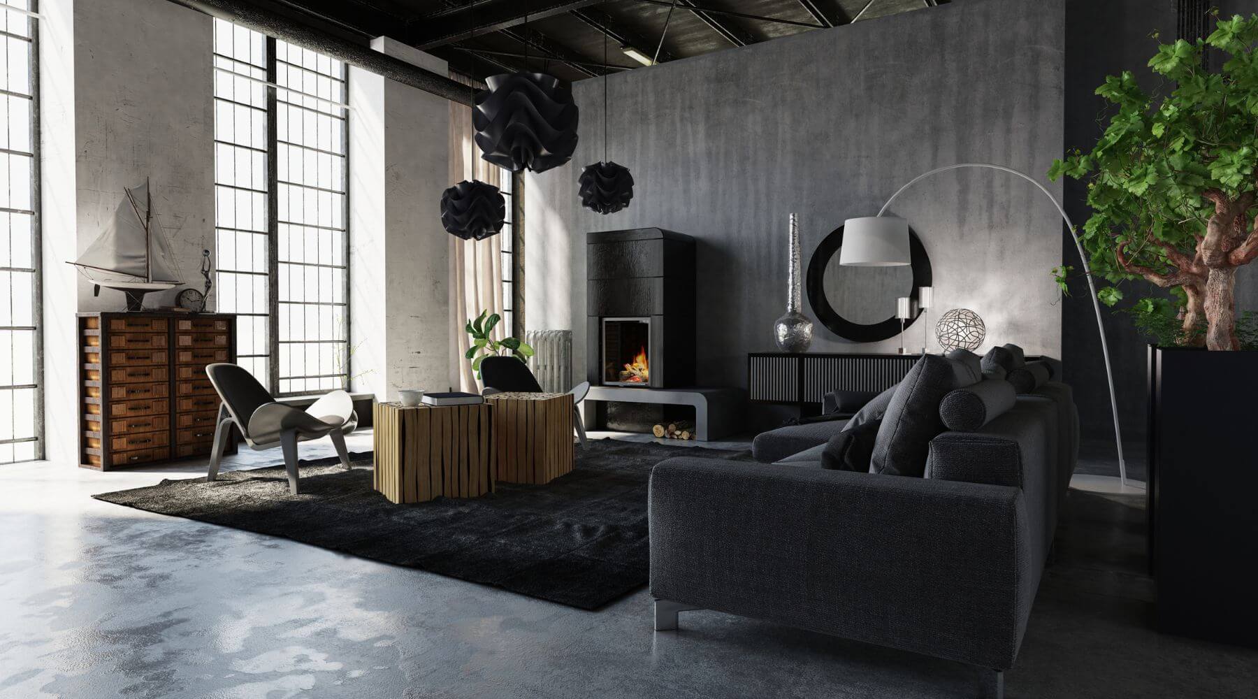 Dark Industrial Living Room