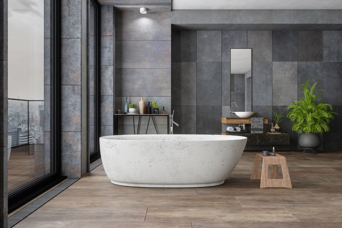Spa like zen bathroom with freestanding tub