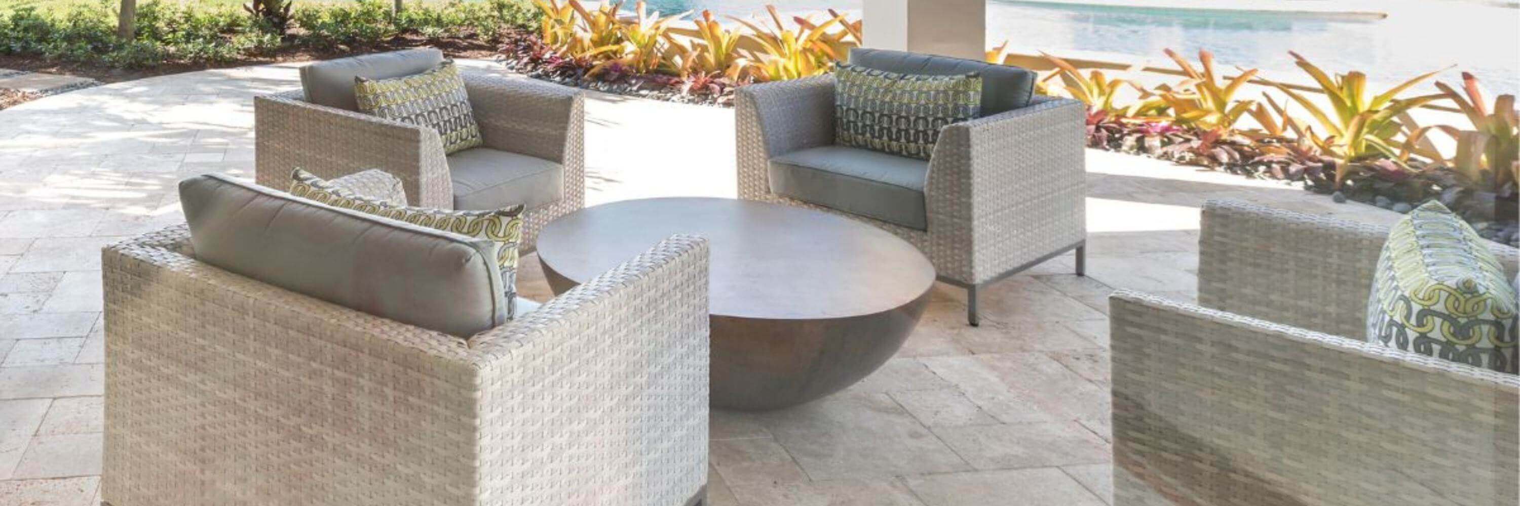 Gray patio furniture with round table