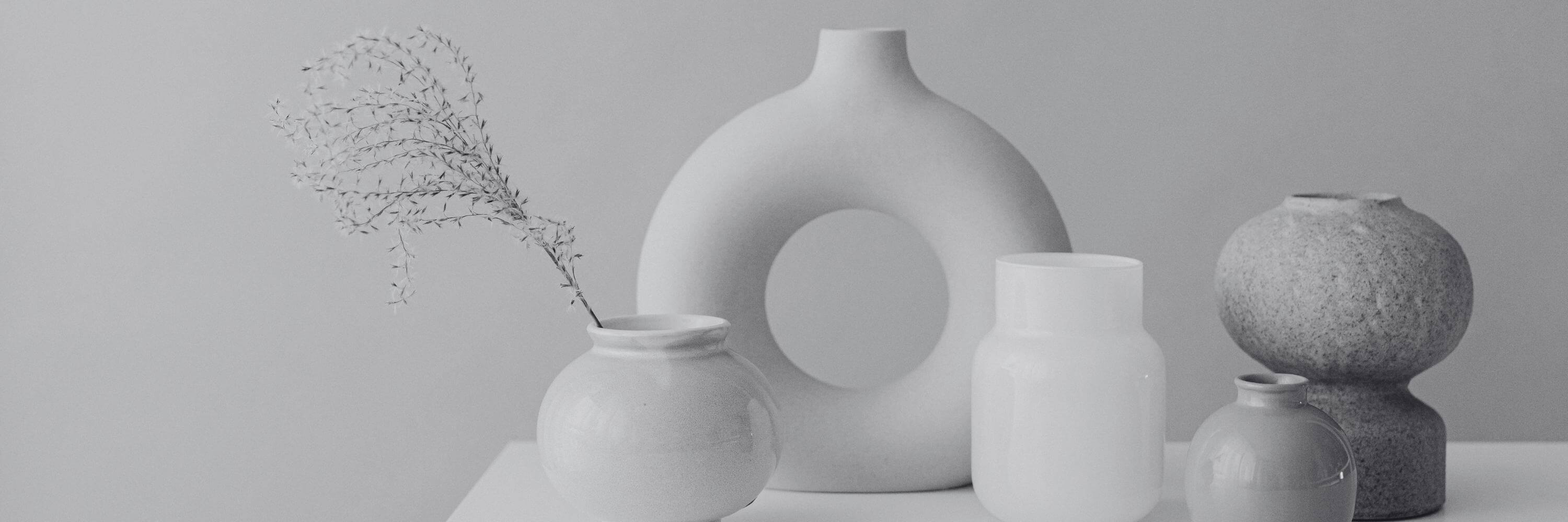 Set of minimal shaped vases in black and white