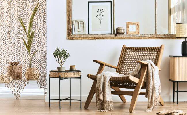 Wooden armchair with matching side table