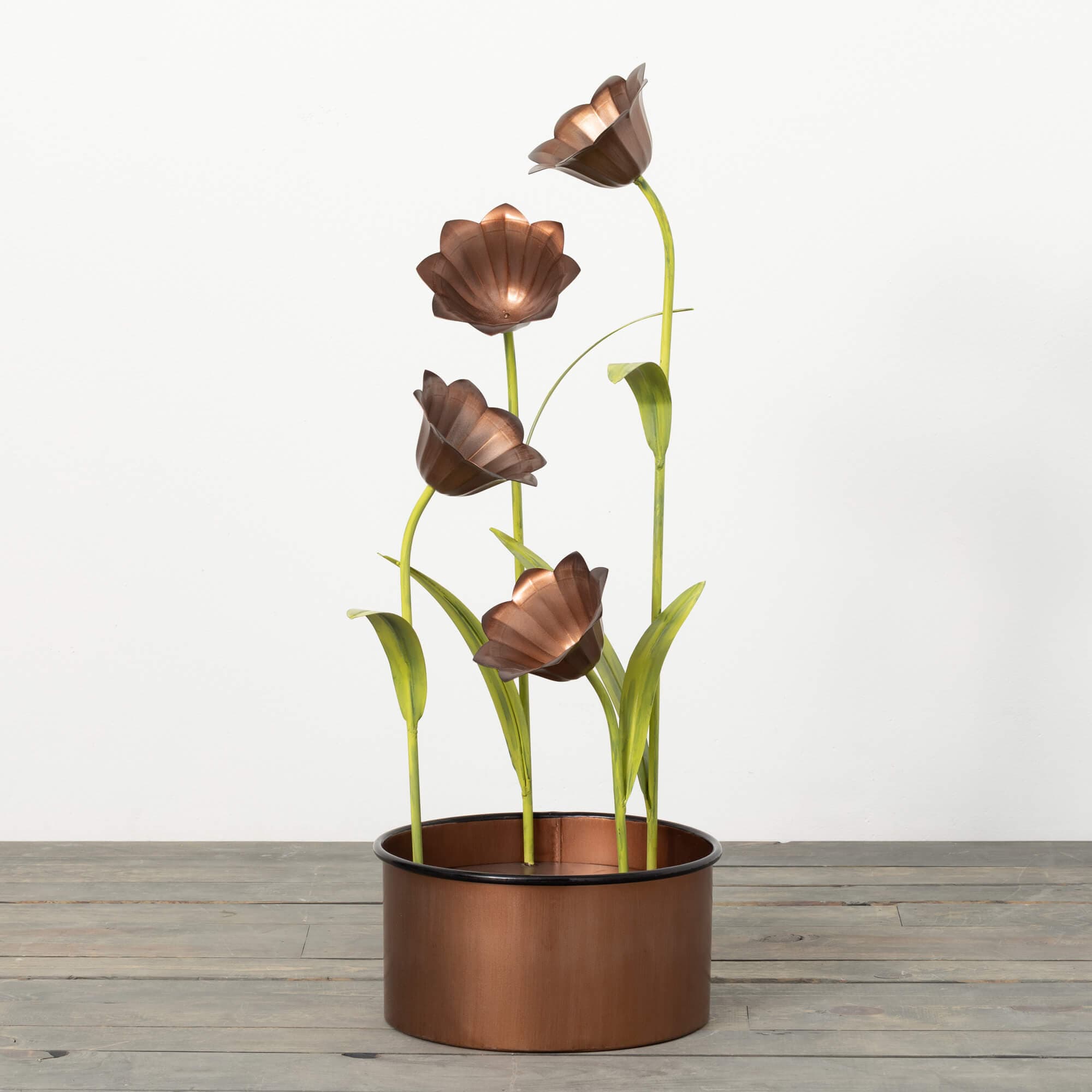 Copper Cala Lily Tabletop Fountain Elevate Home Decor - Outdoors