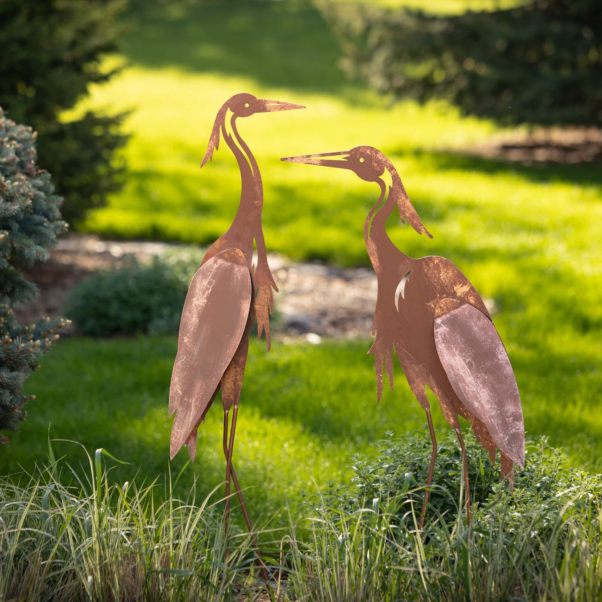 Copper Garden Crane Bird Figurines Elevate Home Decor - Figurines