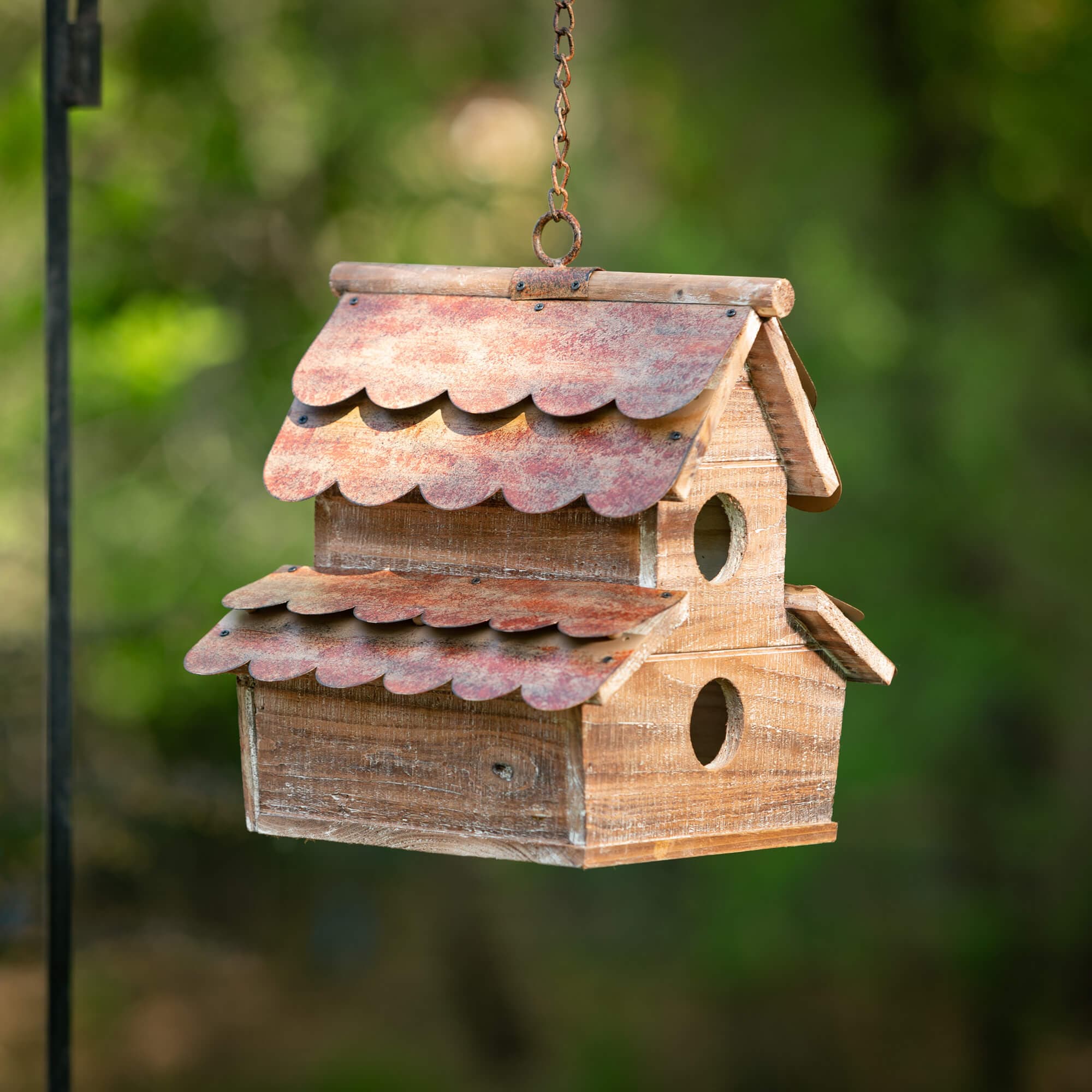 Copper Shingled Roof Wooden Birdhouse Elevate Home Decor - Outdoors