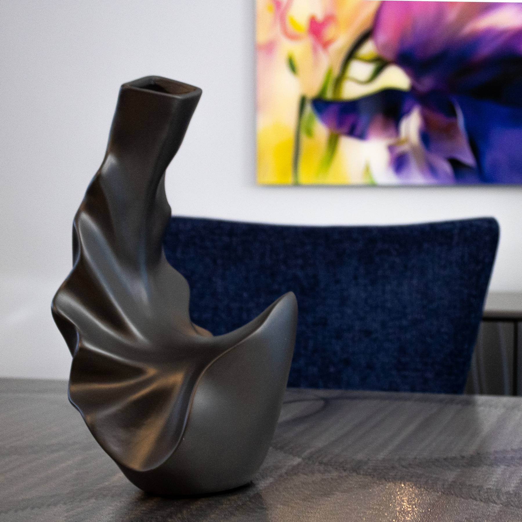 Curved Charcoal Matte Black Vase Elevate Home Decor - Vases