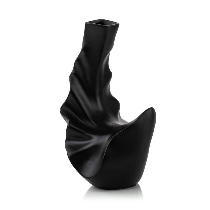 Curved Charcoal Matte Black Vase