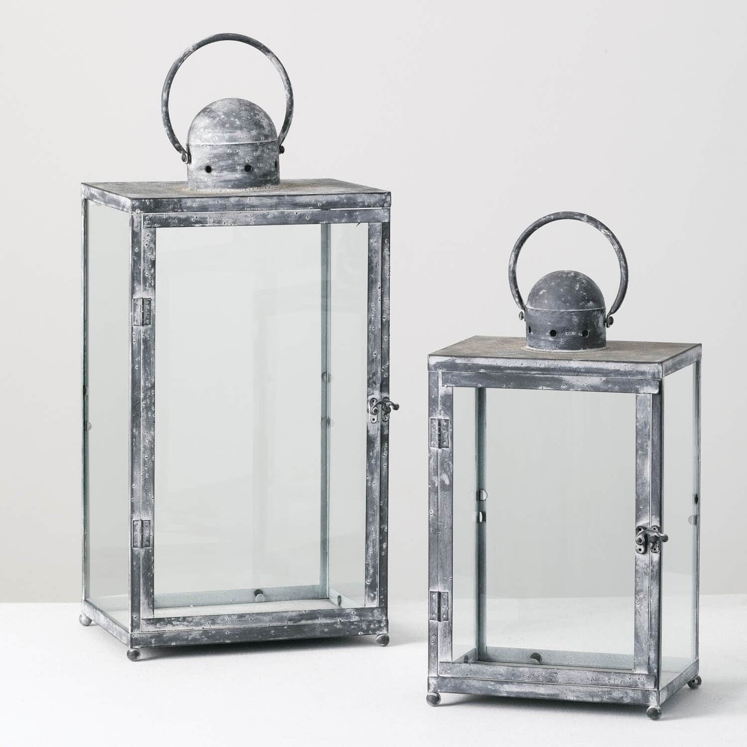 Glass and Metal Lantern Pair Elevate Home Decor - Lanterns