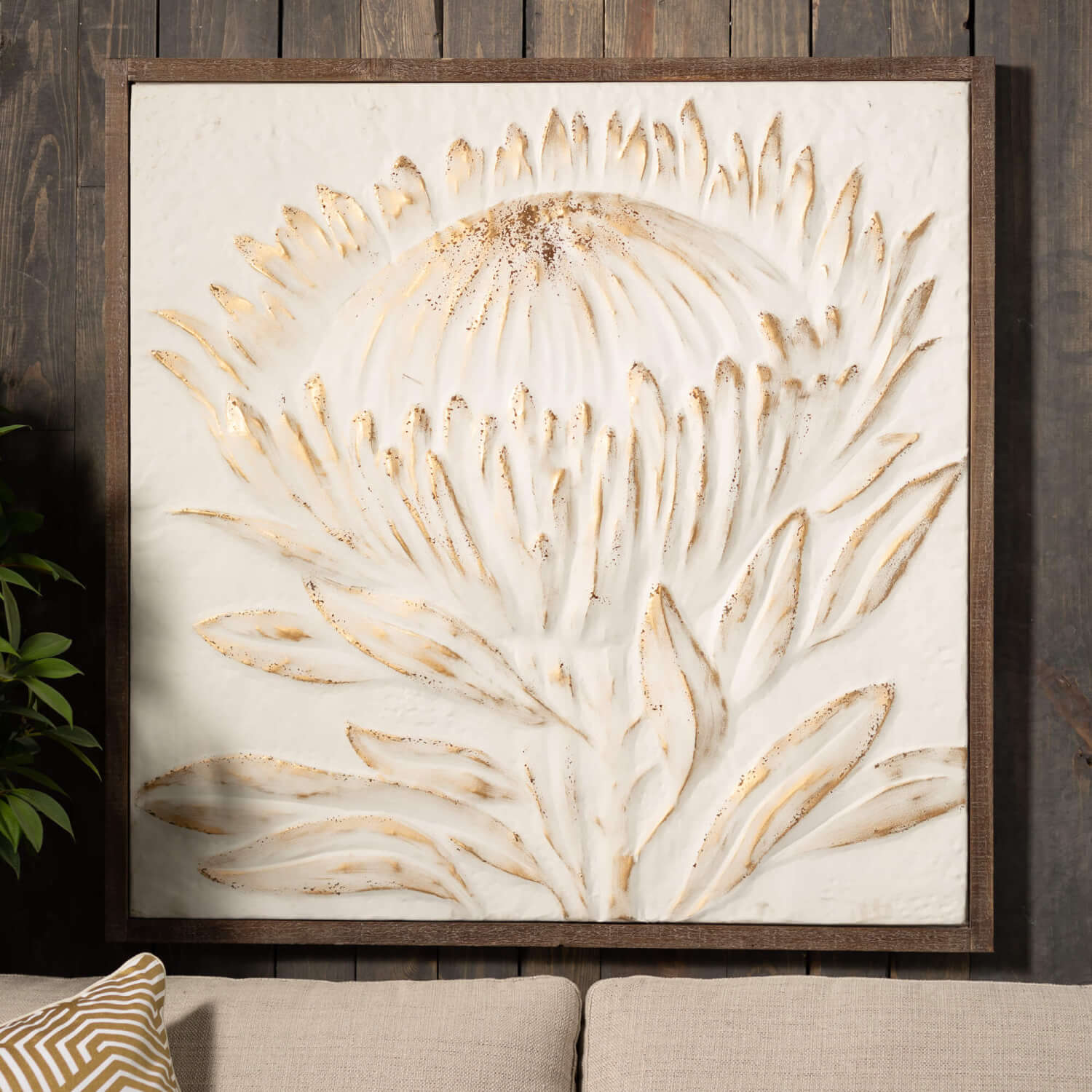 Gold-Brushed Raised Protea 3D Wall Art Elevate Home Decor - Wall Decor
