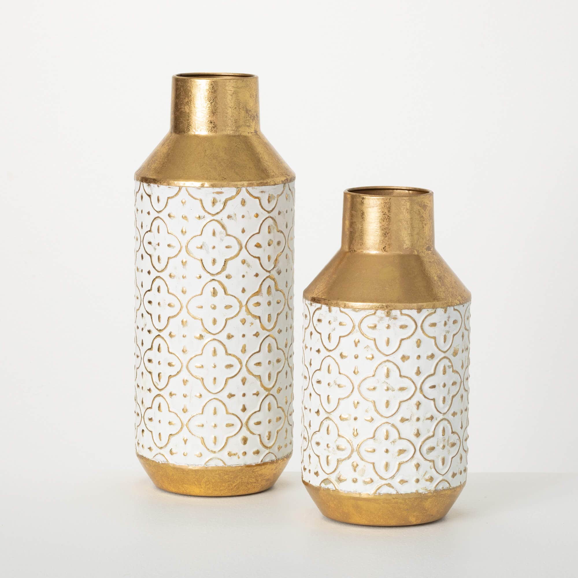Gold Print Metal Vase Set Elevate Home Decor - Vases