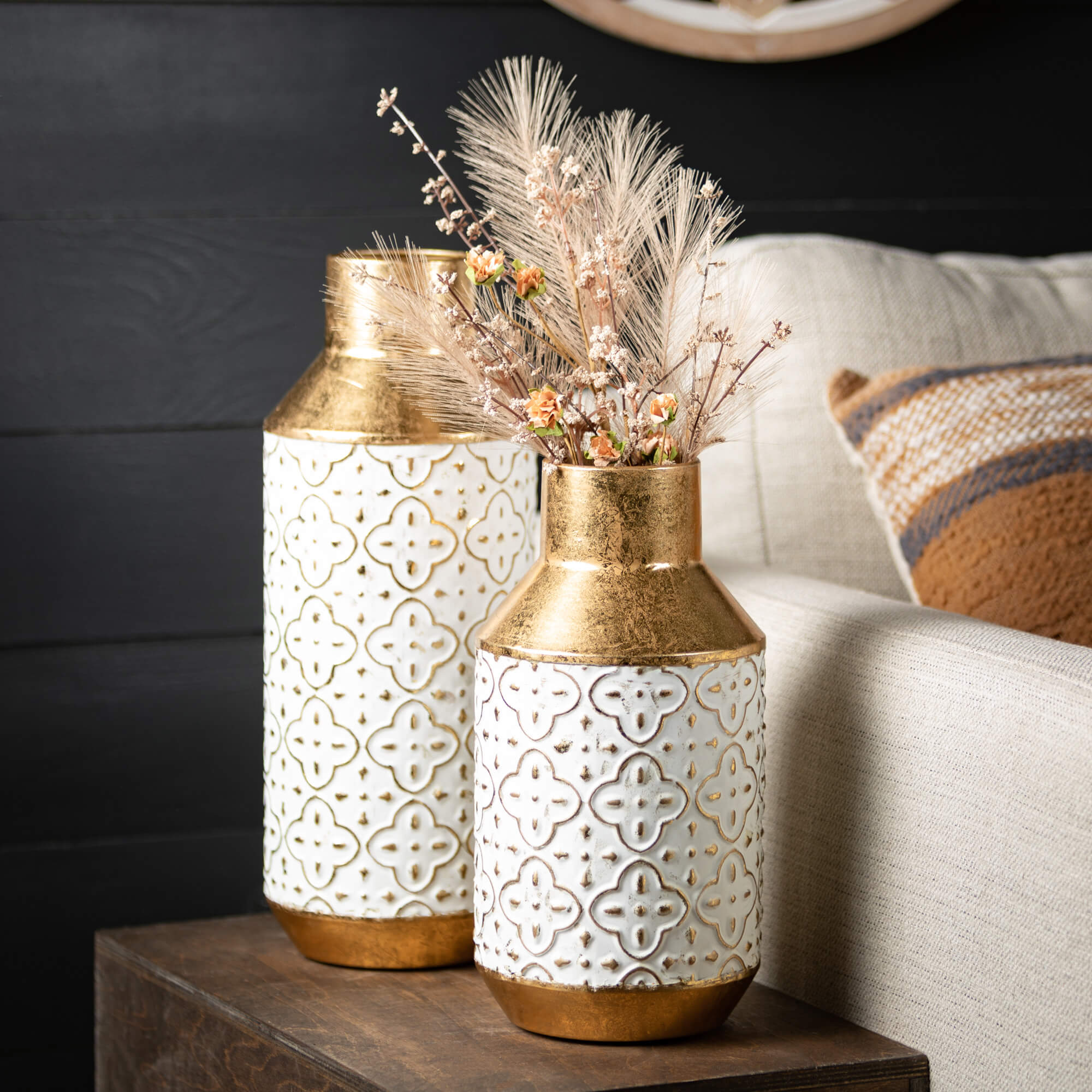 Gold Print Metal Vase Set Elevate Home Decor - Vases