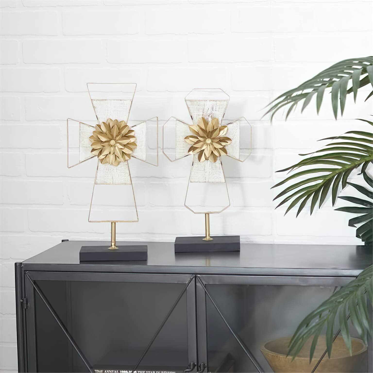 Gold & White Wood Crosses Elevate Home Decor - Sculptures & Statues