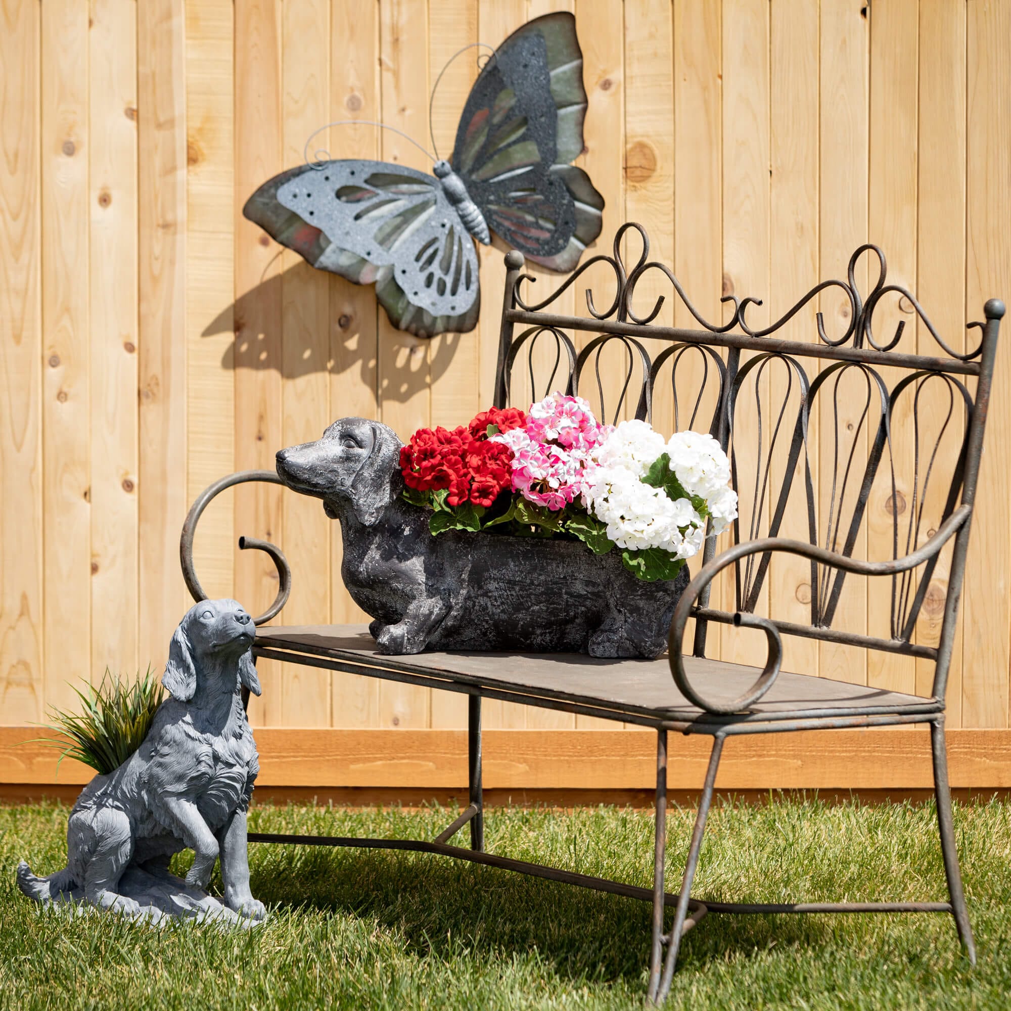 Gray Dachshund Dog Planter Elevate Home Decor - Outdoors