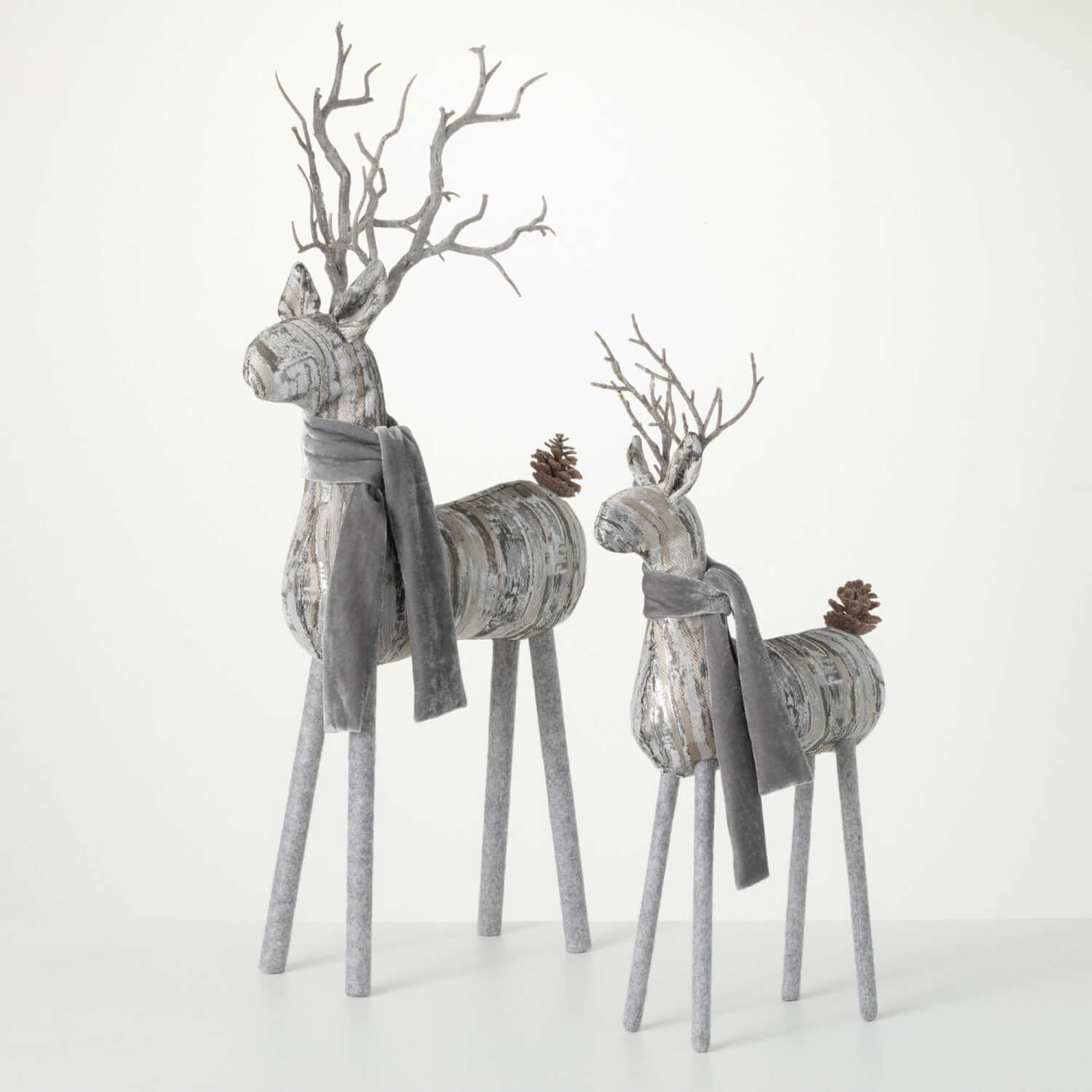 Gray Deer Figurines With Scarves Elevate Home Decor - Figurines