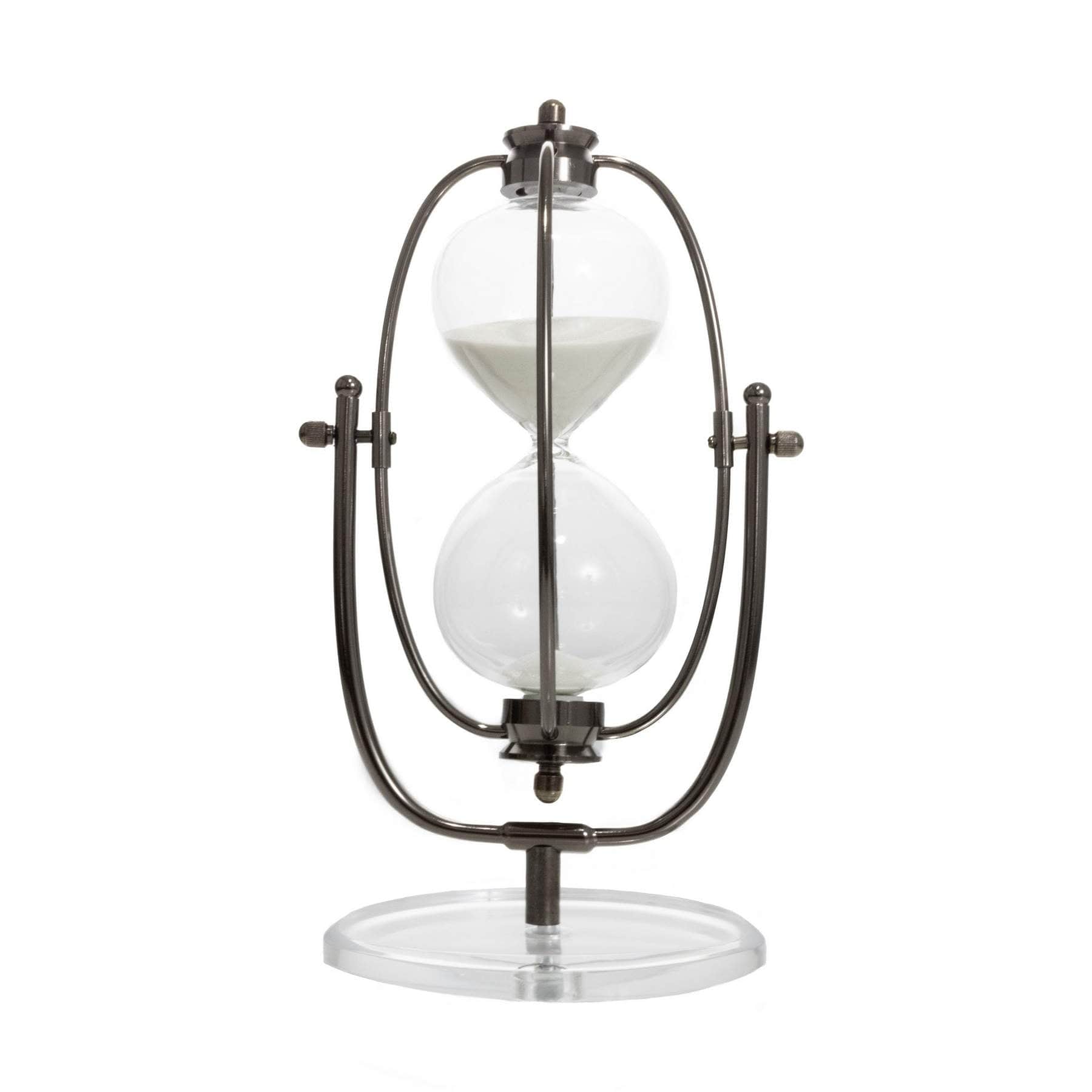 Gunmetal or Silver Color White Sand Hourglass Black Elevate Home Decor - Hourglasses