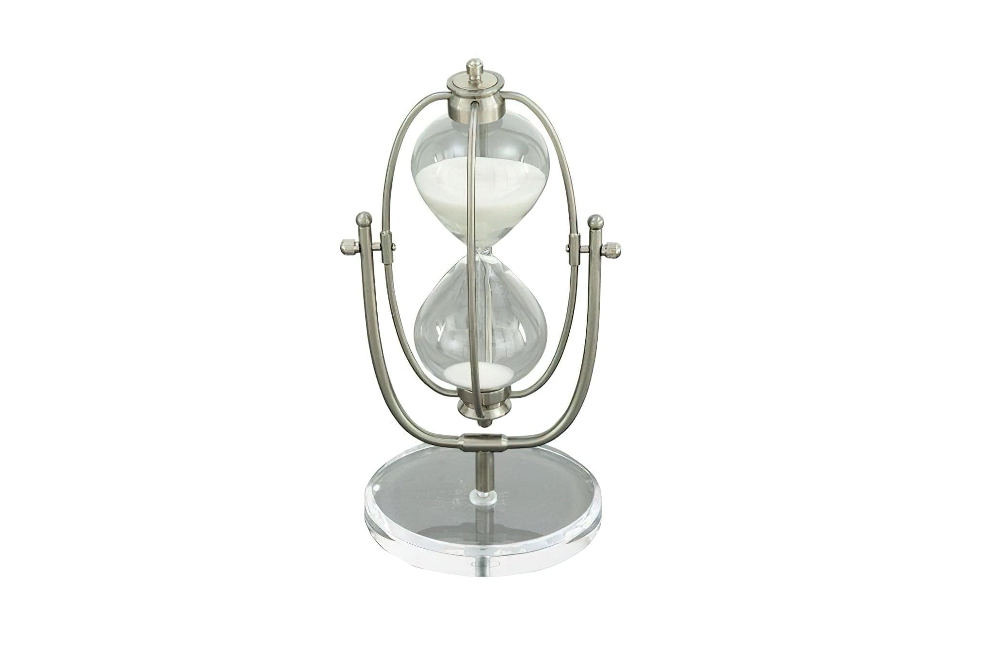 Gunmetal or Silver Color White Sand Hourglass Silver Elevate Home Decor - Hourglasses