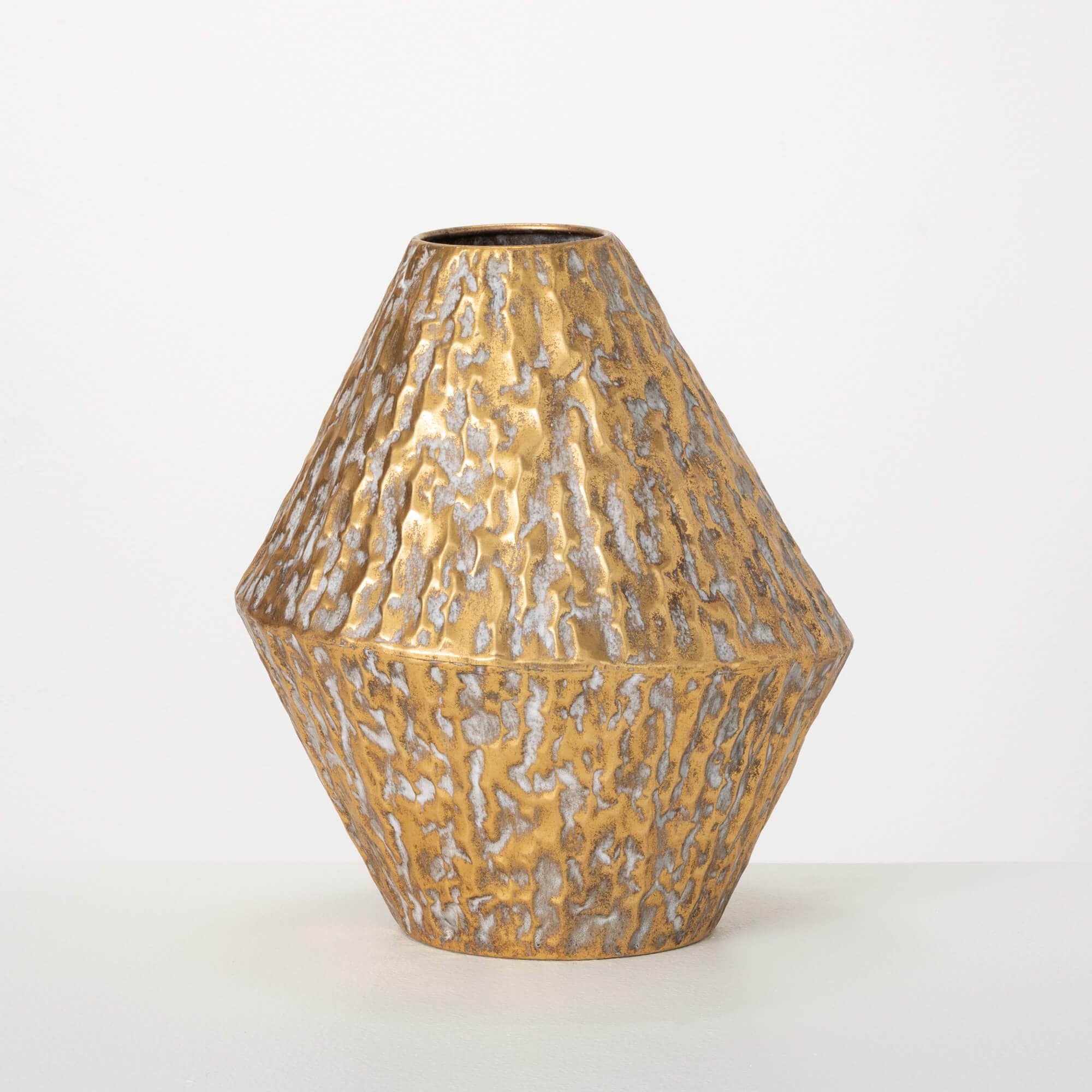 Handmade Gilded Hammered Angular Vase Elevate Home Decor - Vases