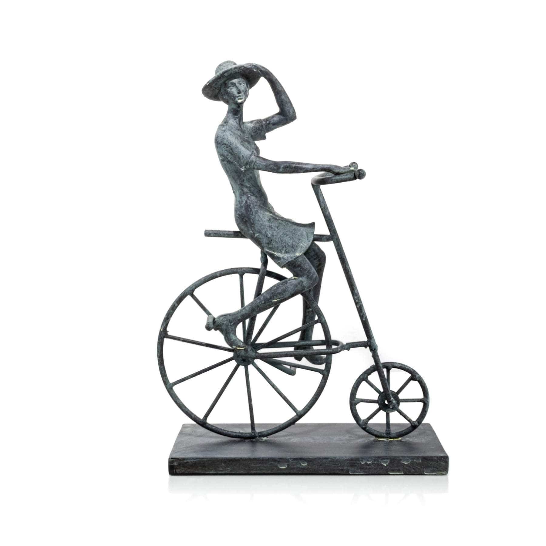 Lady on Bicycle Polystone Sculpture Elevate Home Decor - Sculptures & Statues