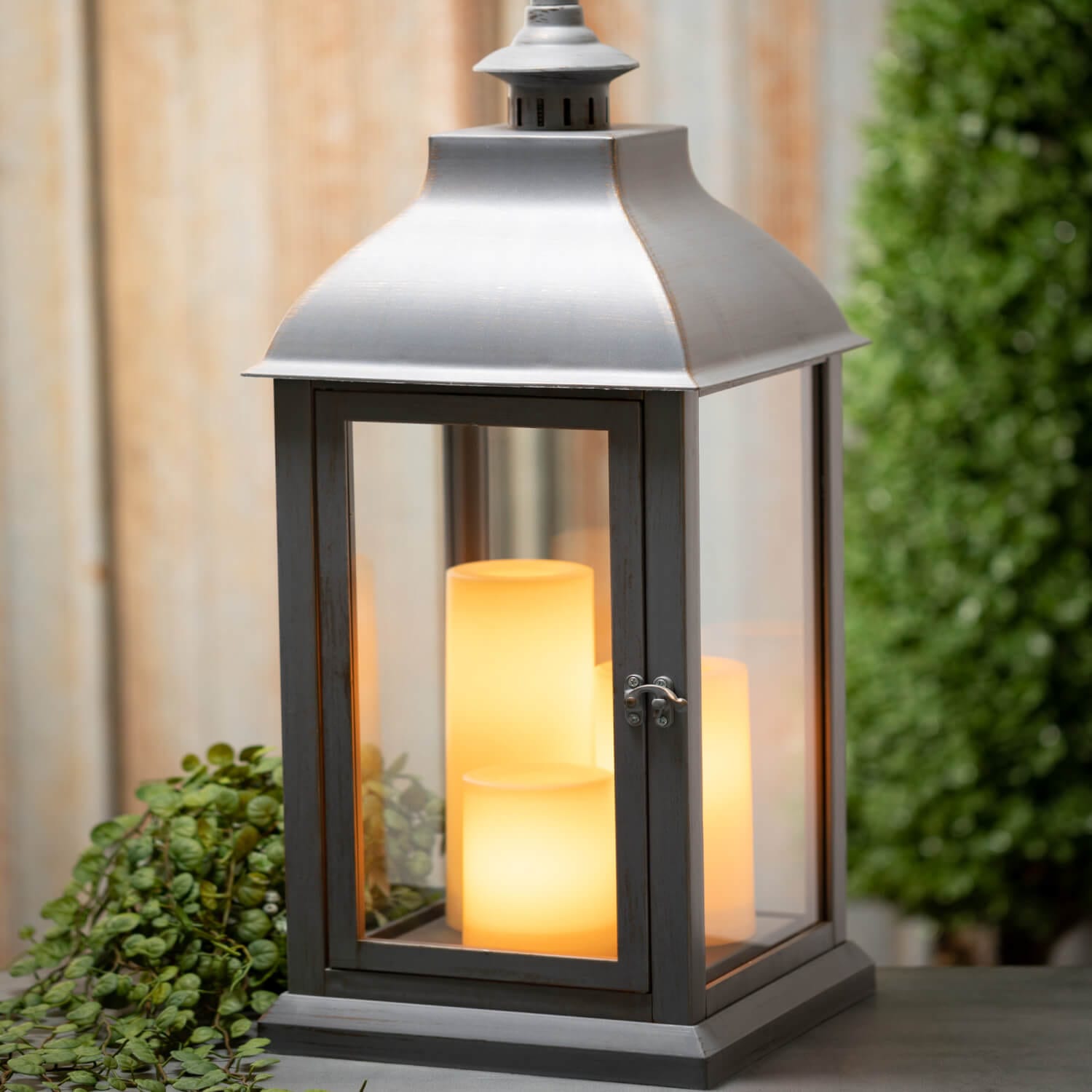 Large Lantern With 3 LED Pillars Elevate Home Decor - Lanterns