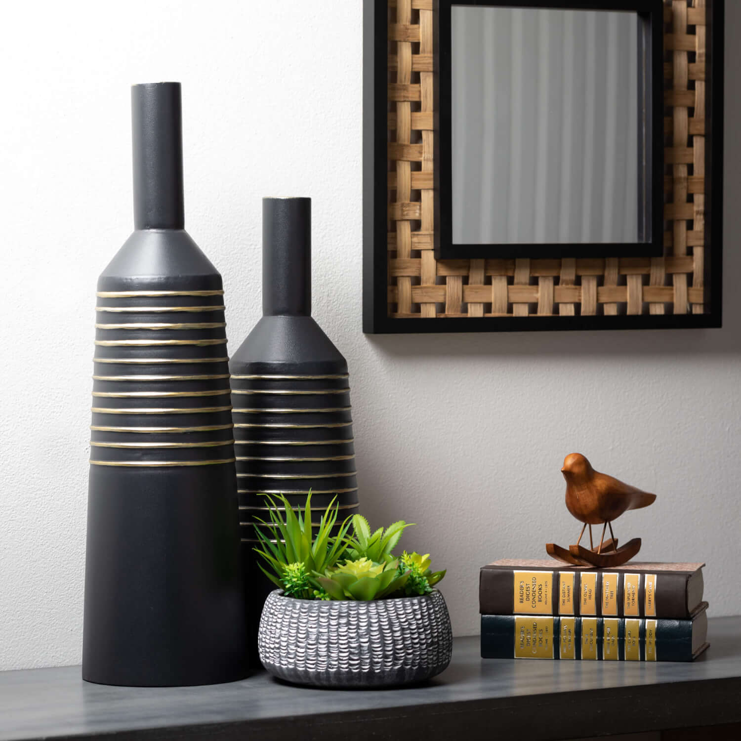 Matte Black Vases With Gold Lines Elevate Home Decor - Vases