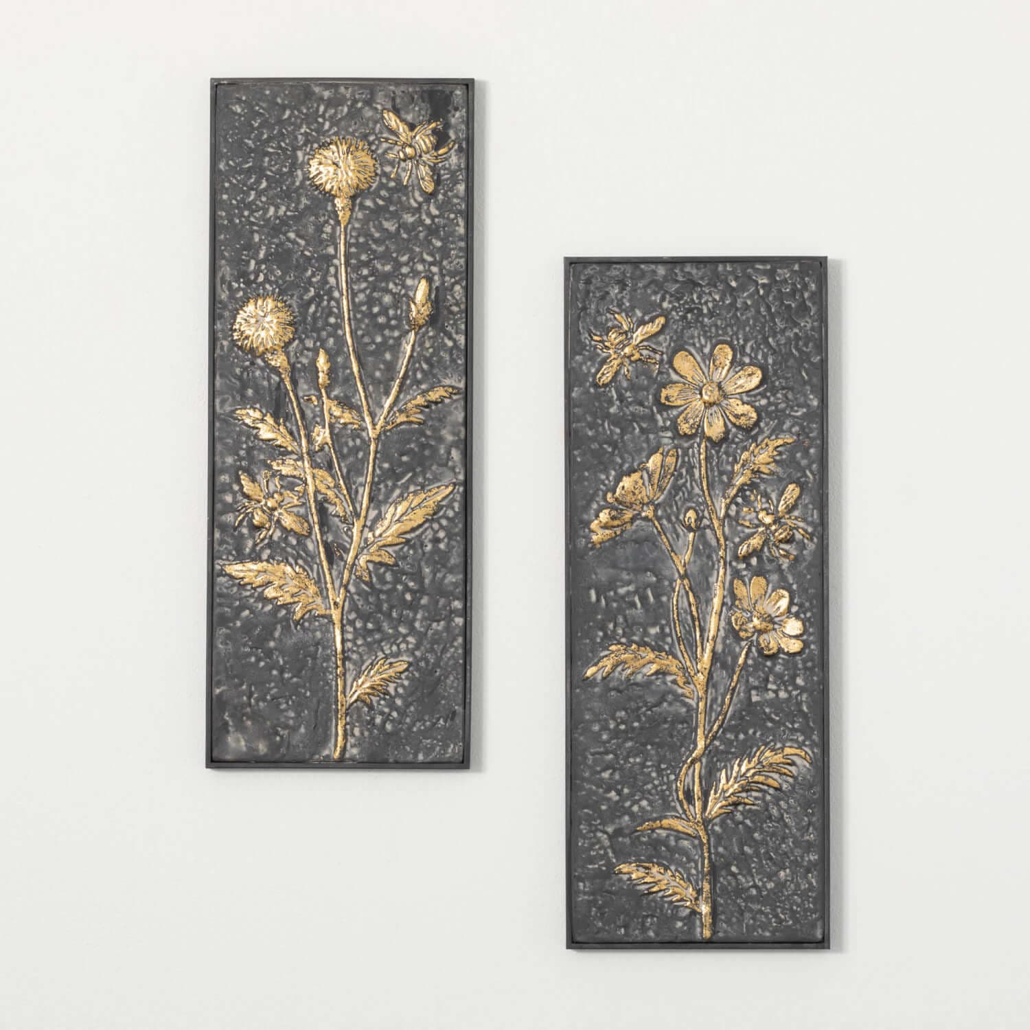 Metallic Floral Wall Art Panel Duo Elevate Home Decor - Wall Decor