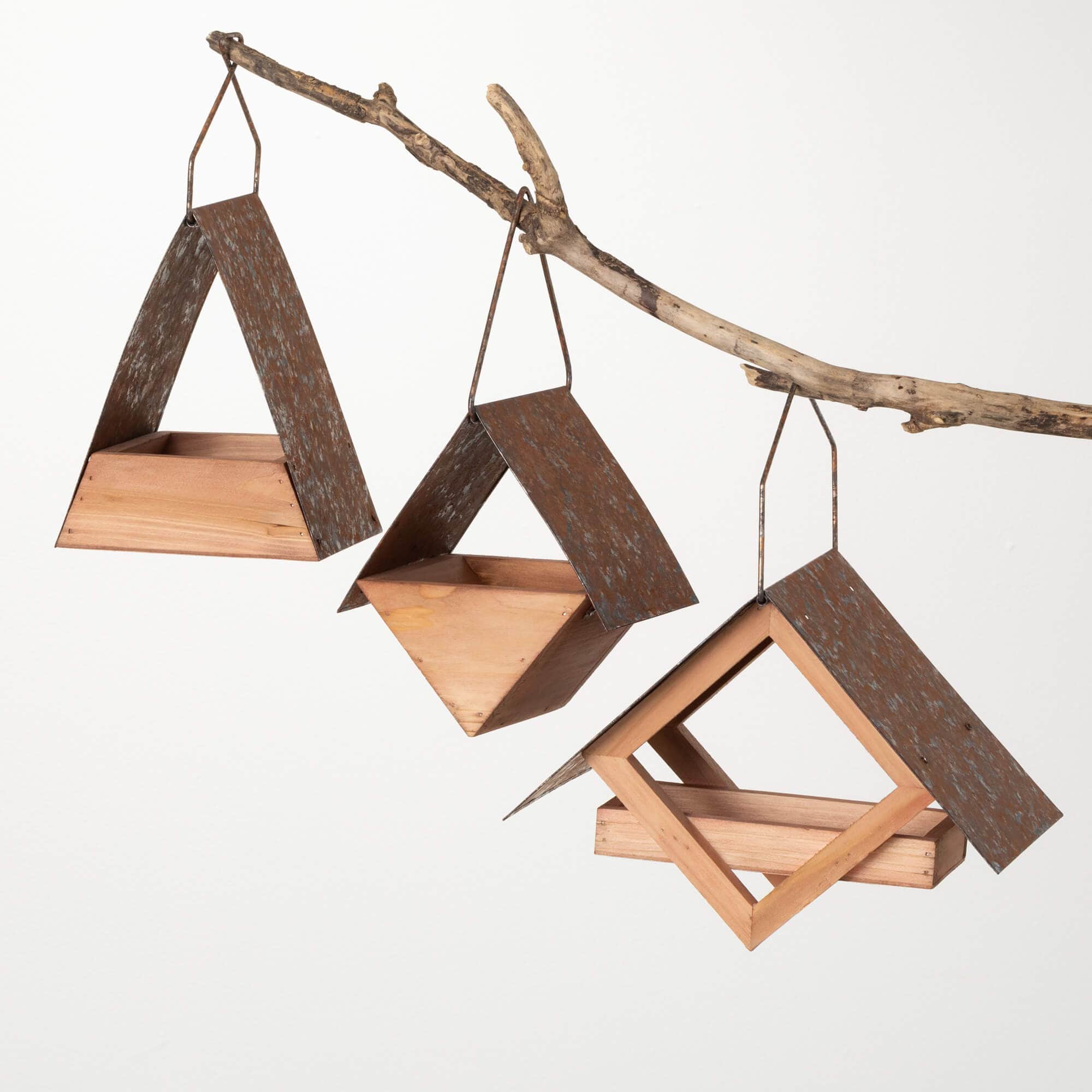 Modern Wood Hanging Bird Feeder Trio Elevate Home Decor - Outdoors