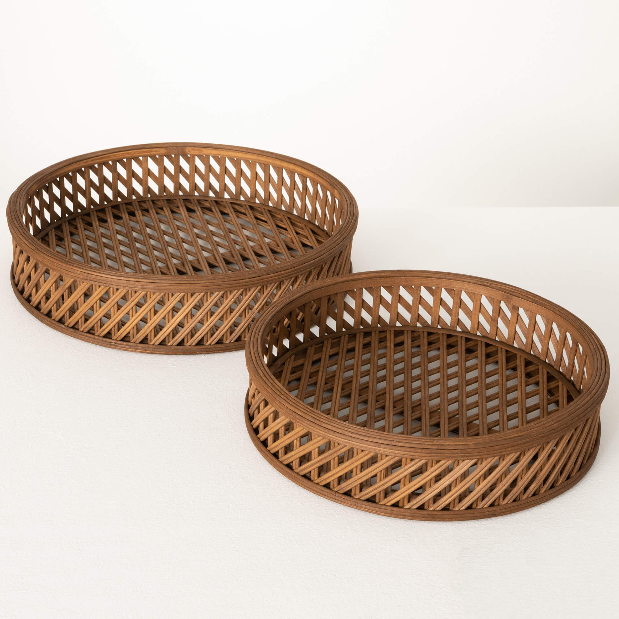 Natural Round Bamboo Wood Tray Set Elevate Home Decor - Trays