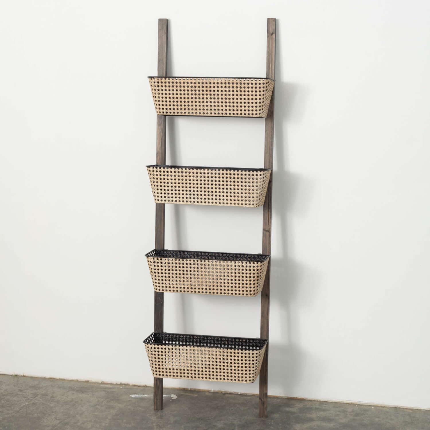 Open Cane Webbing Ladder Wall Shelf Elevate Home Decor - Shelves