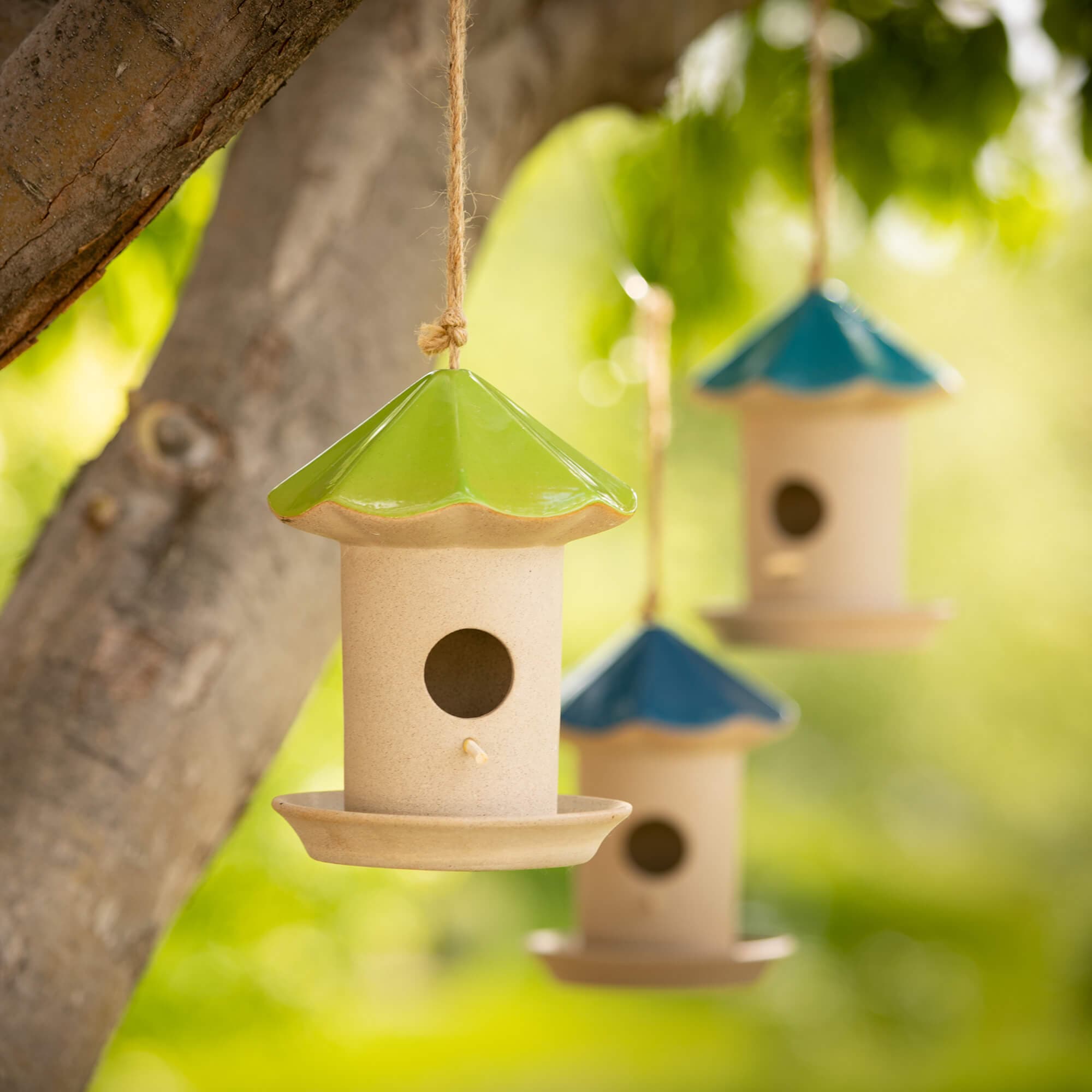 Porcelain Hanging Birdhouse Trio Elevate Home Decor - Outdoors