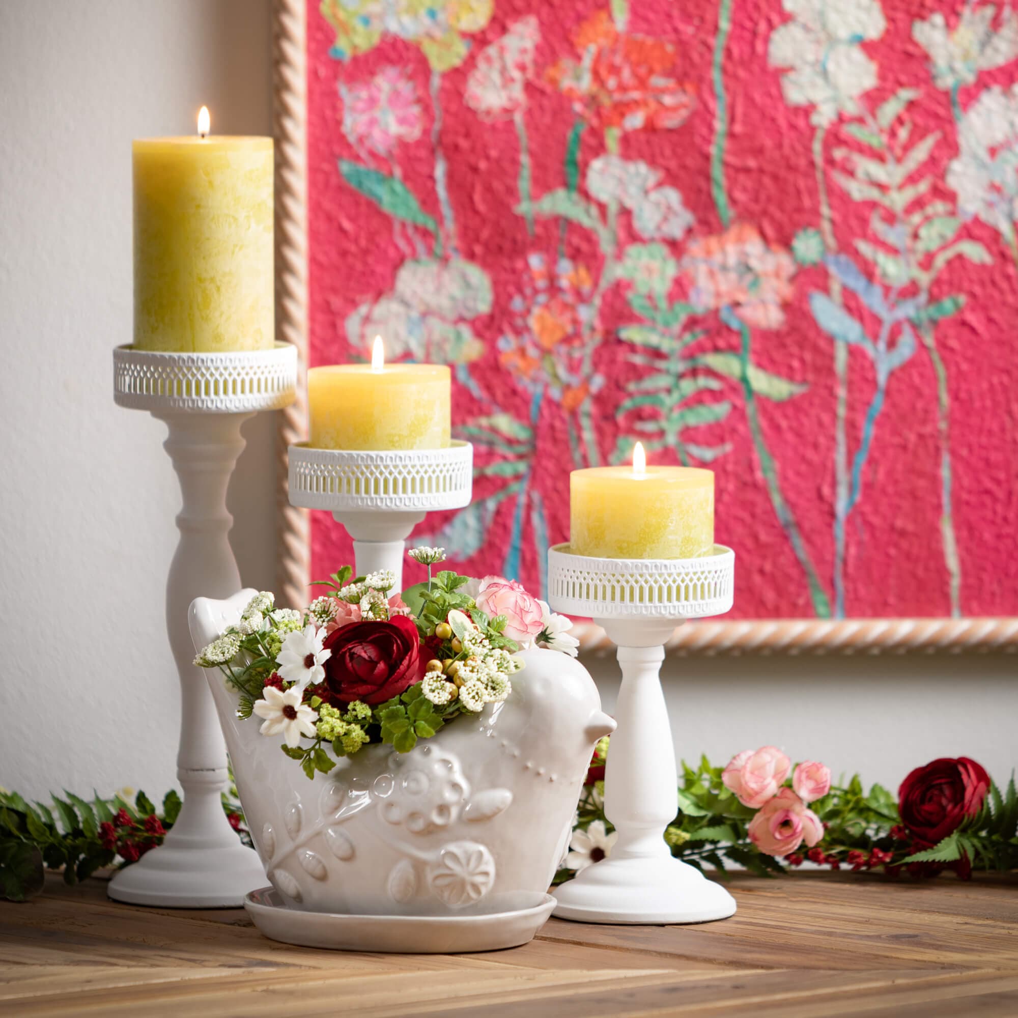 Raised Floral Bird Ceramic Indoor Planters Elevate Home Decor - Outdoors