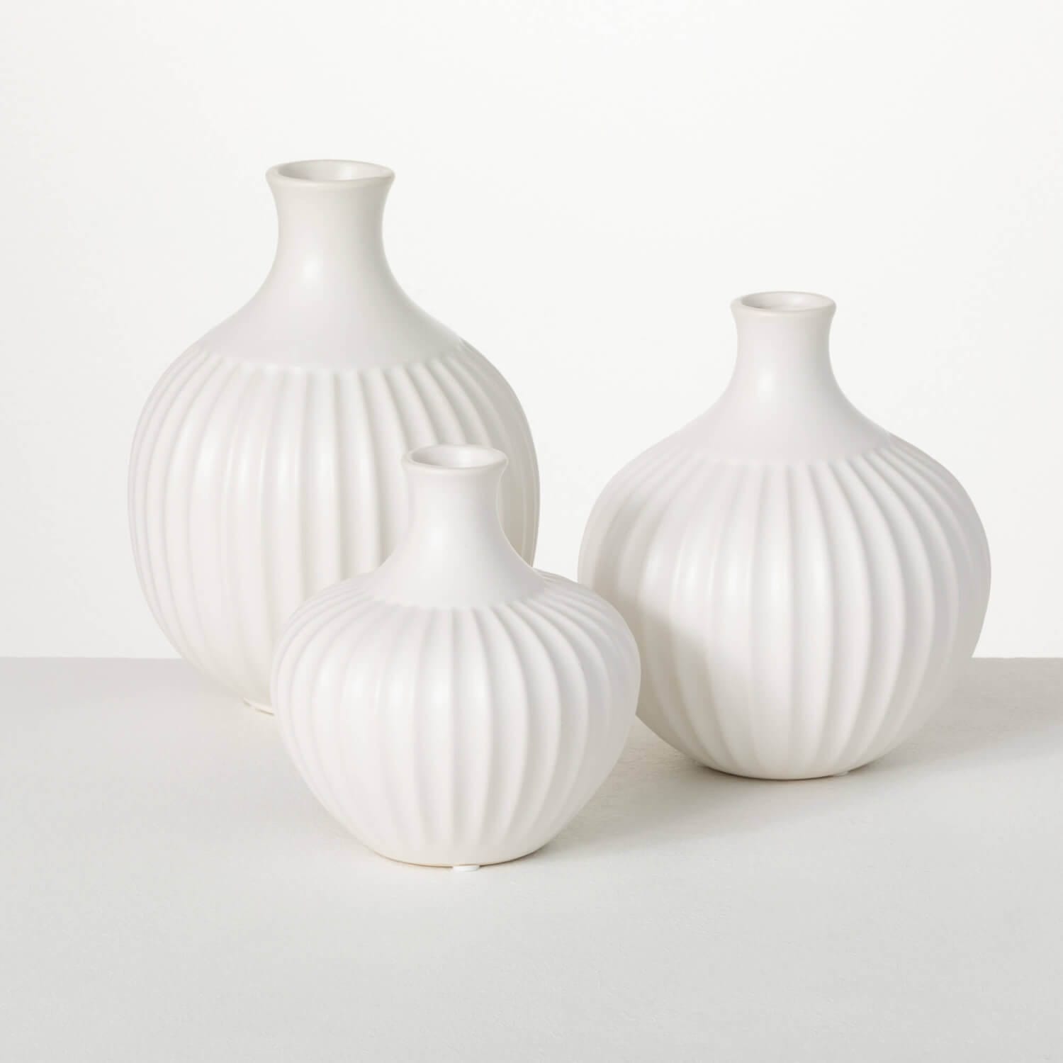 Ribbed White Bottle Vases Elevate Home Decor - Vases