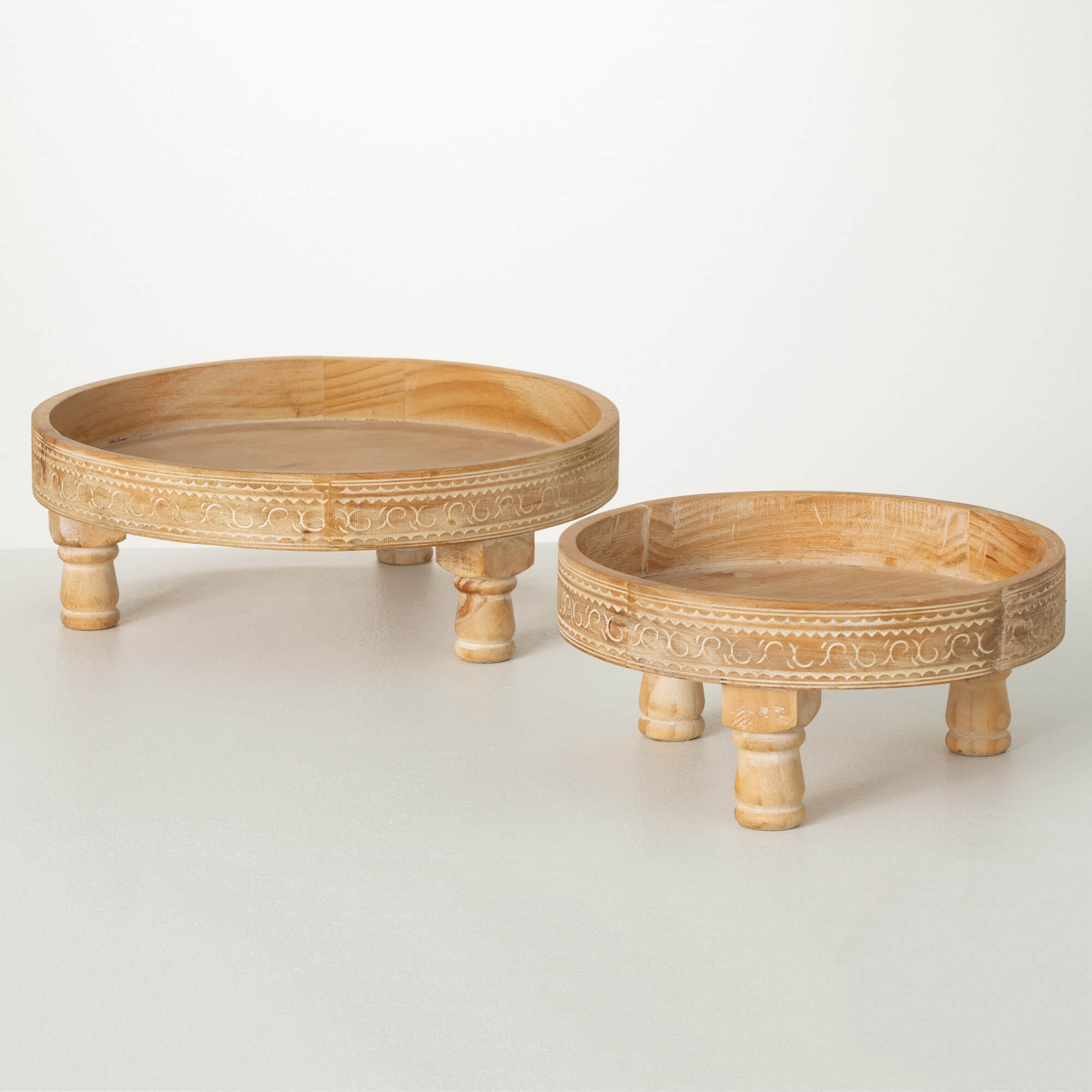 Round Wooden Pedestal Risers Elevate Home Decor - Trays