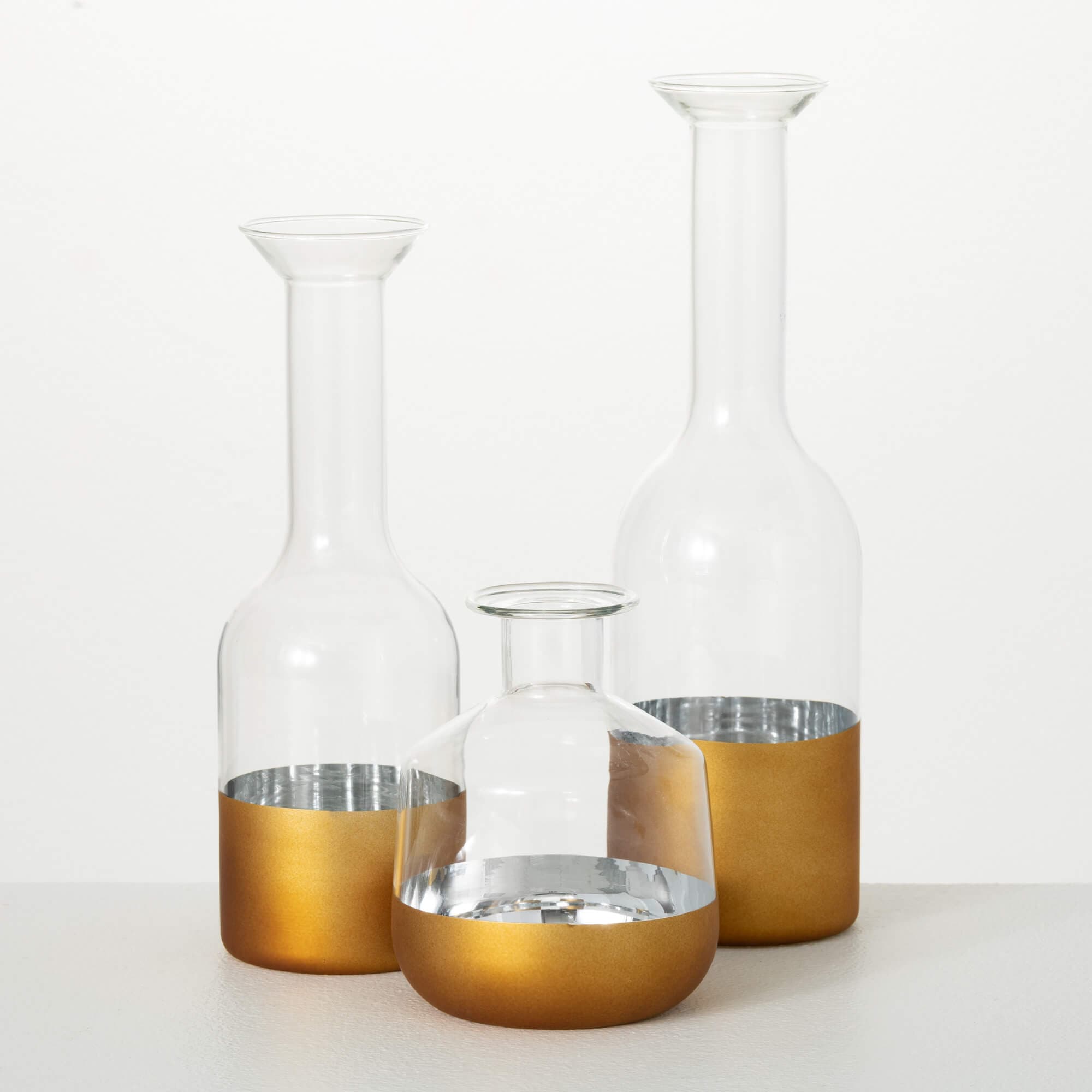 Rust Banded Glass Bottle Vases Elevate Home Decor - Vases