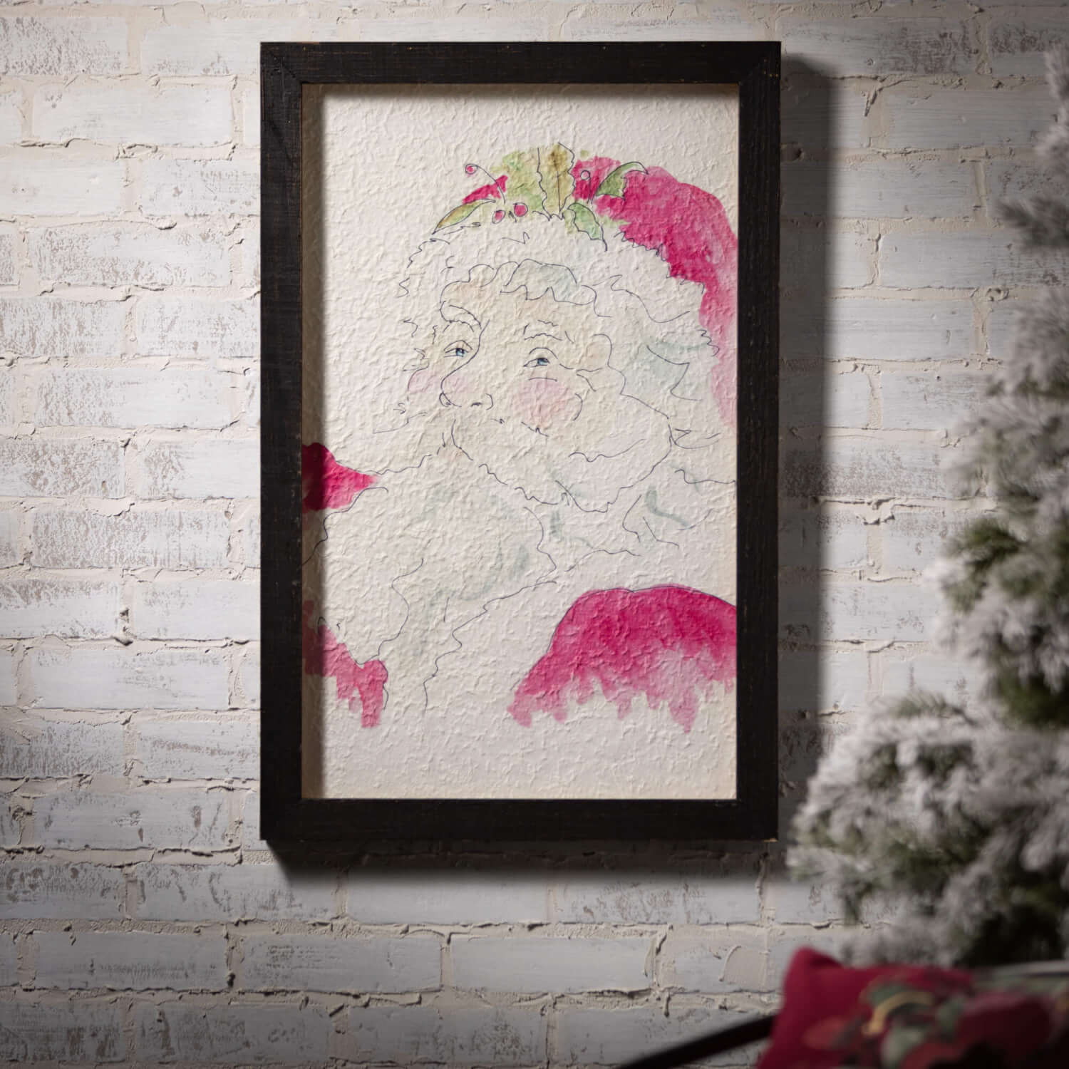 Santa Wall Art in Wooden Frame Elevate Home Decor - Wall Decor