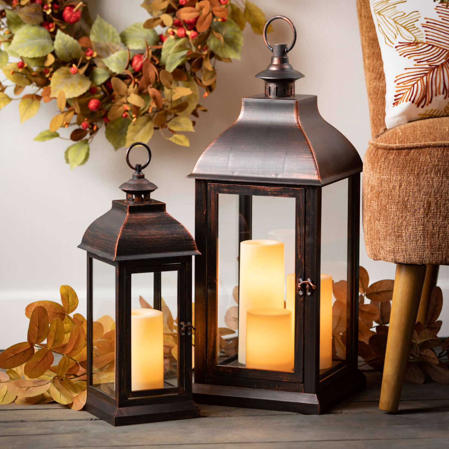 Square Lantern and 3 LED Candles Elevate Home Decor - Lanterns