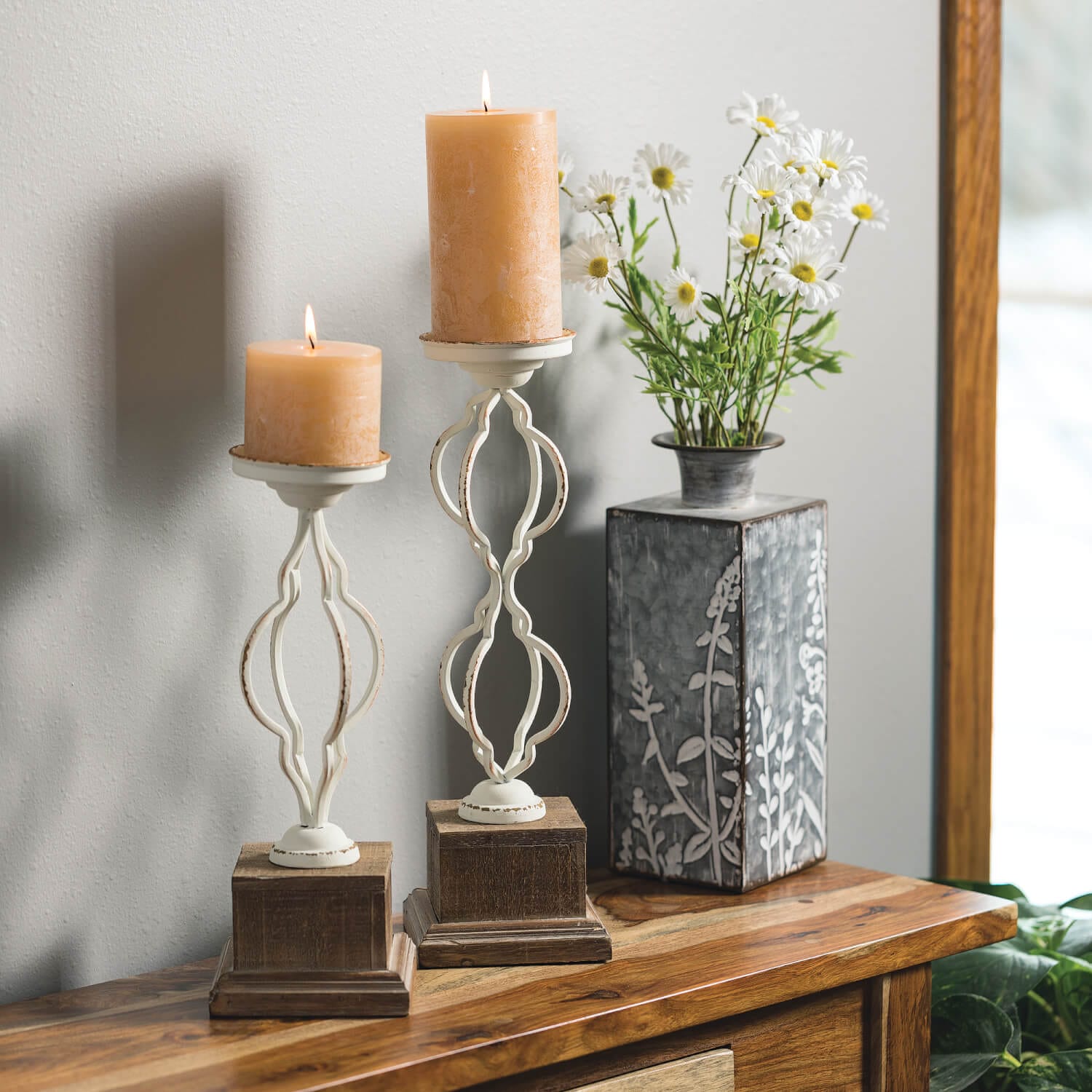 Twisted White Pillar Candle Holder Set by Elevate Home Decor - Candle Holders