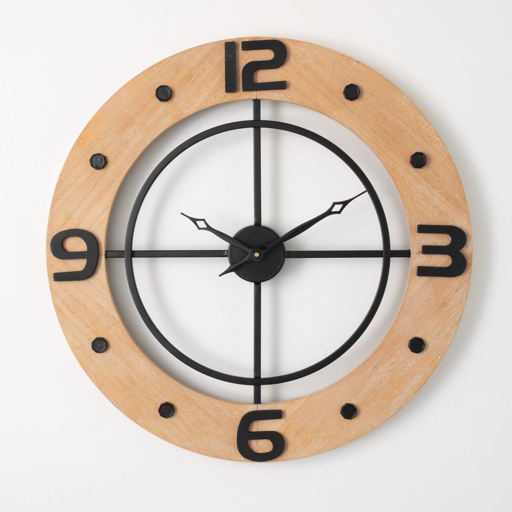 Urban Ring Metallic & Wooden Clock Elevate Home Decor - Wall Clocks