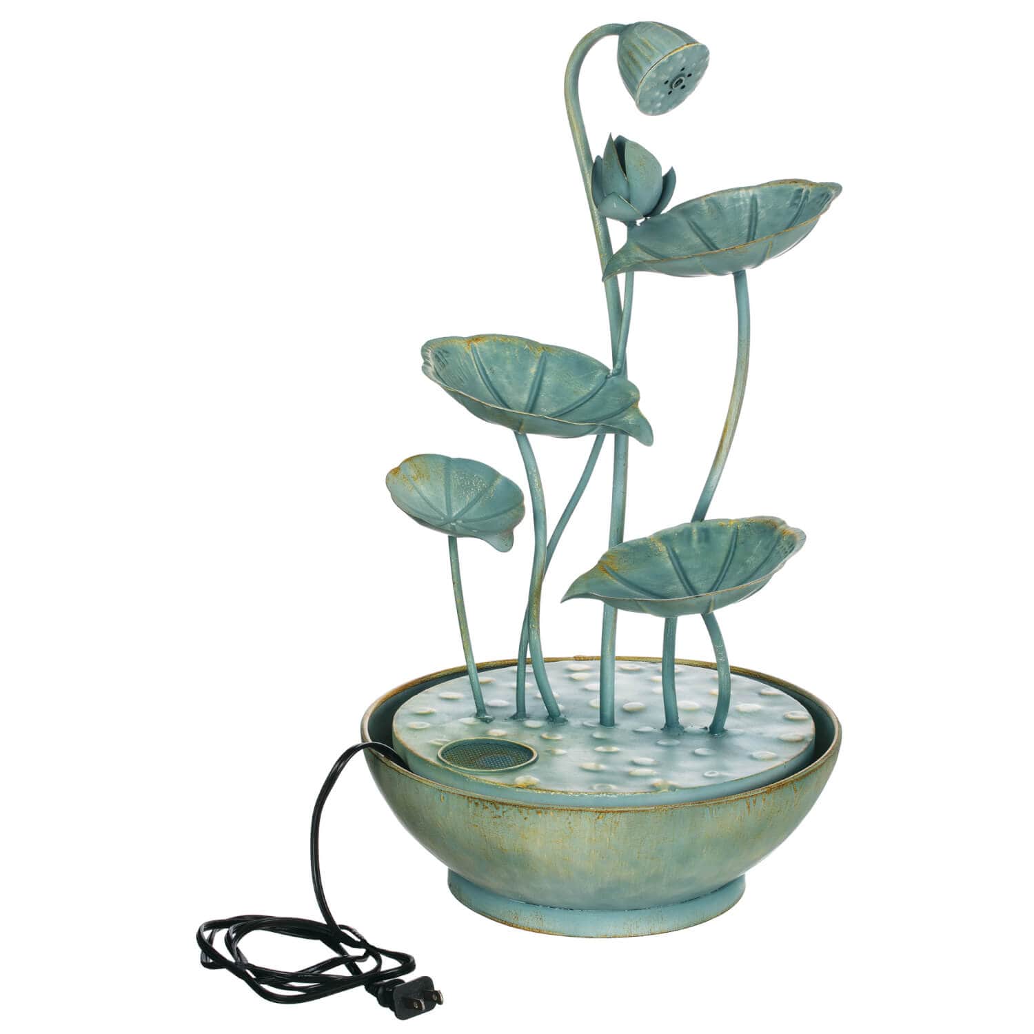 Verdigris Lily Pad Tabletop Fountain Elevate Home Decor - Outdoors