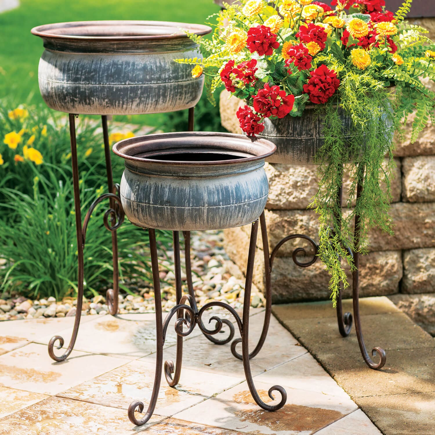Vintage Bowl Planters On Stand Elevate Home Decor - Outdoors