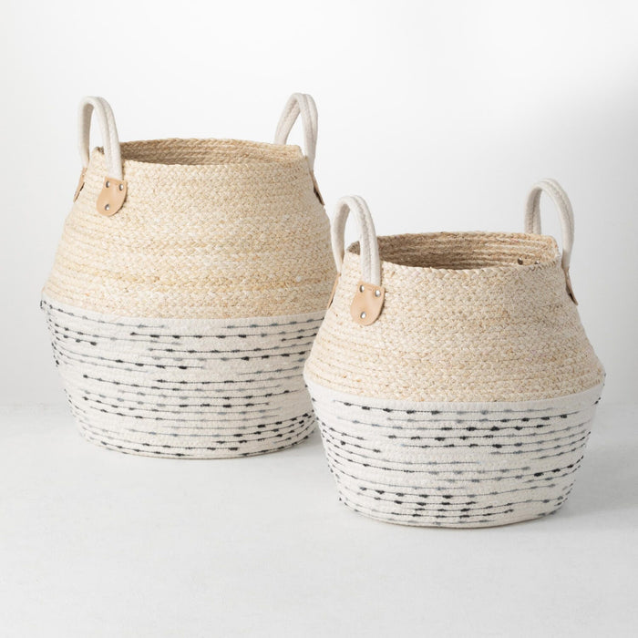 White And Gray Jug Baskets With Handles