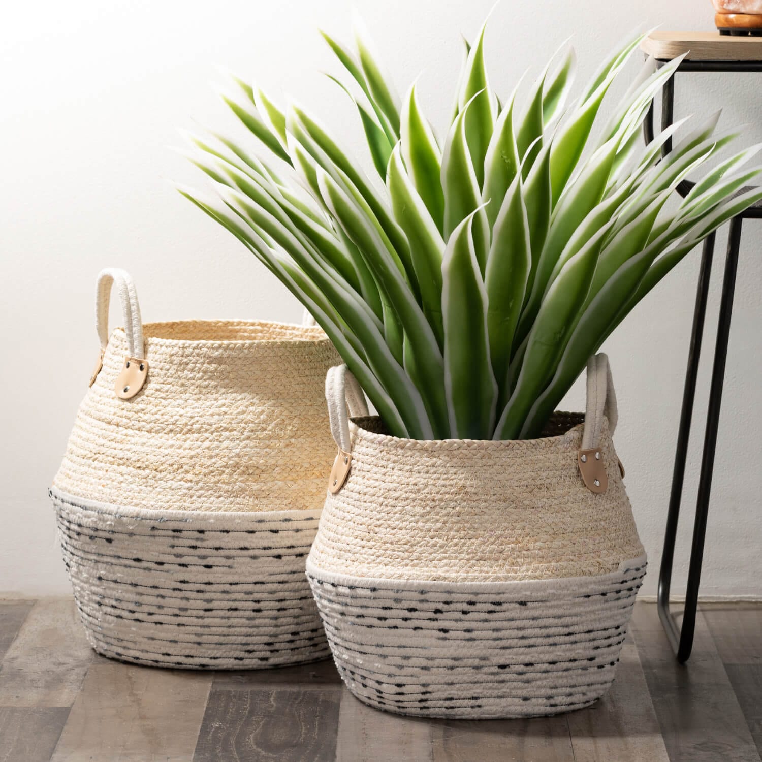 White And Gray Jug Baskets With Handles Elevate Home Decor - Baskets