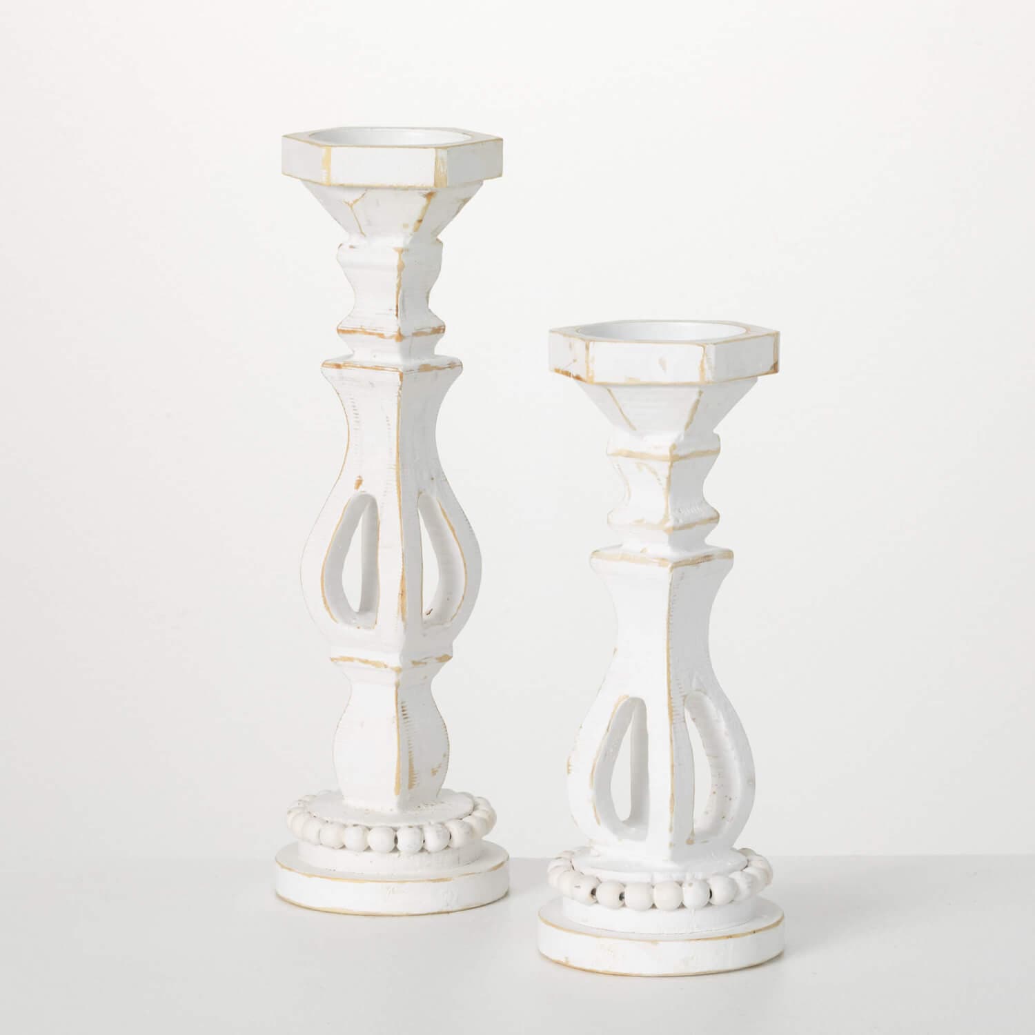White Vintage Pillar Candle Holder Set Elevate Home Decor - Candle Holders