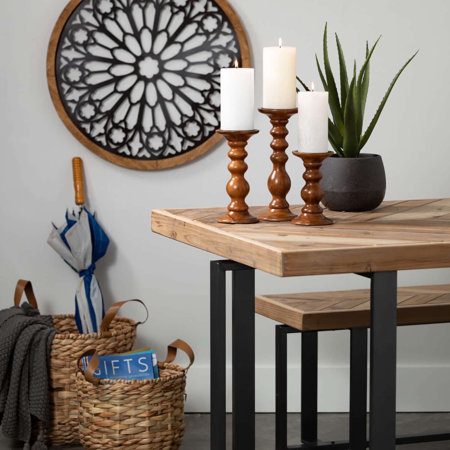 Wood Top Table With V-Pattern Elevate Home Decor - Furniture