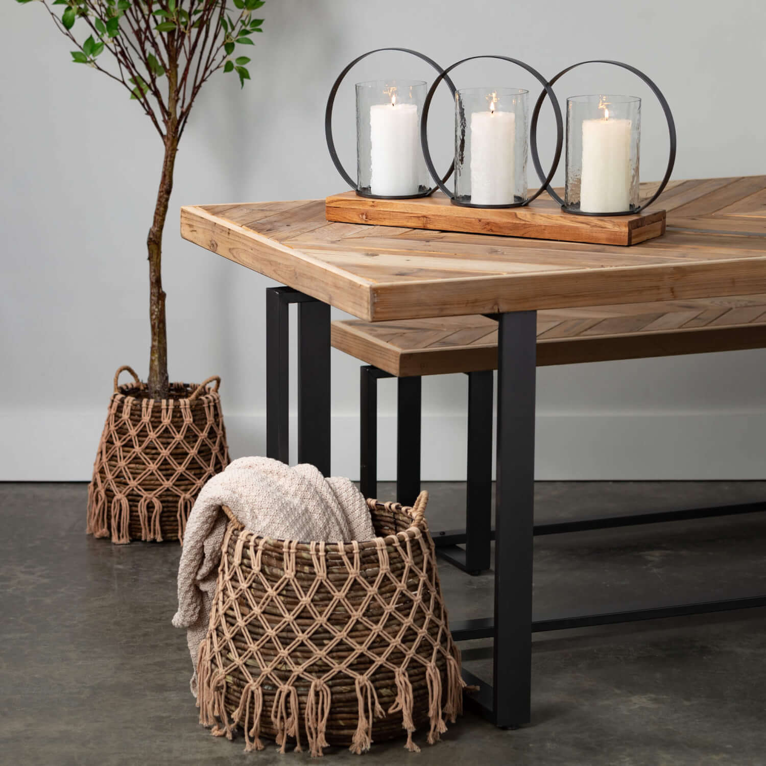 Wood Top Table With V-Pattern Elevate Home Decor - Furniture